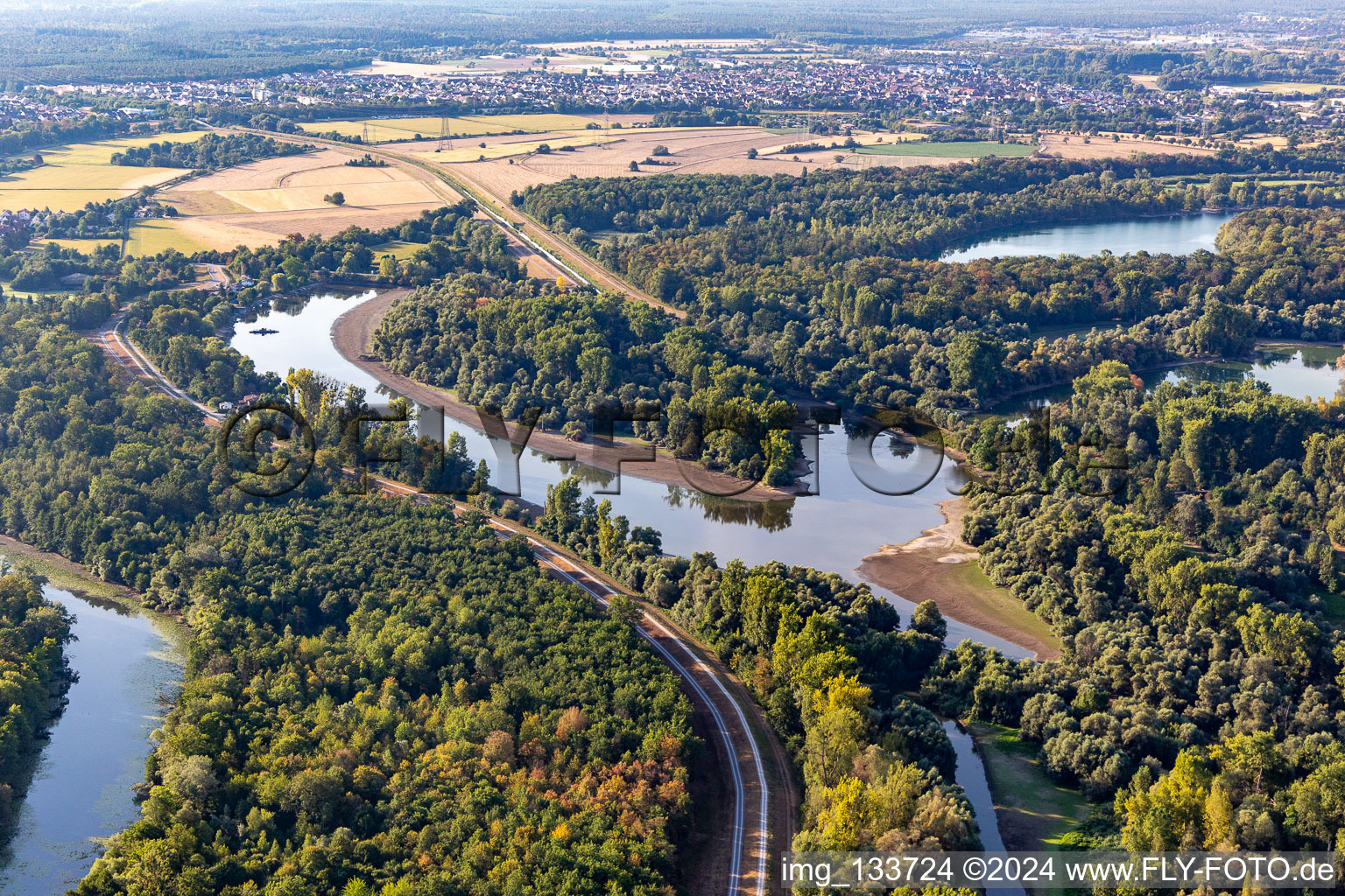 Old Rhine at low water in the district Leopoldshafen in Eggenstein-Leopoldshafen in the state Baden-Wuerttemberg, Germany