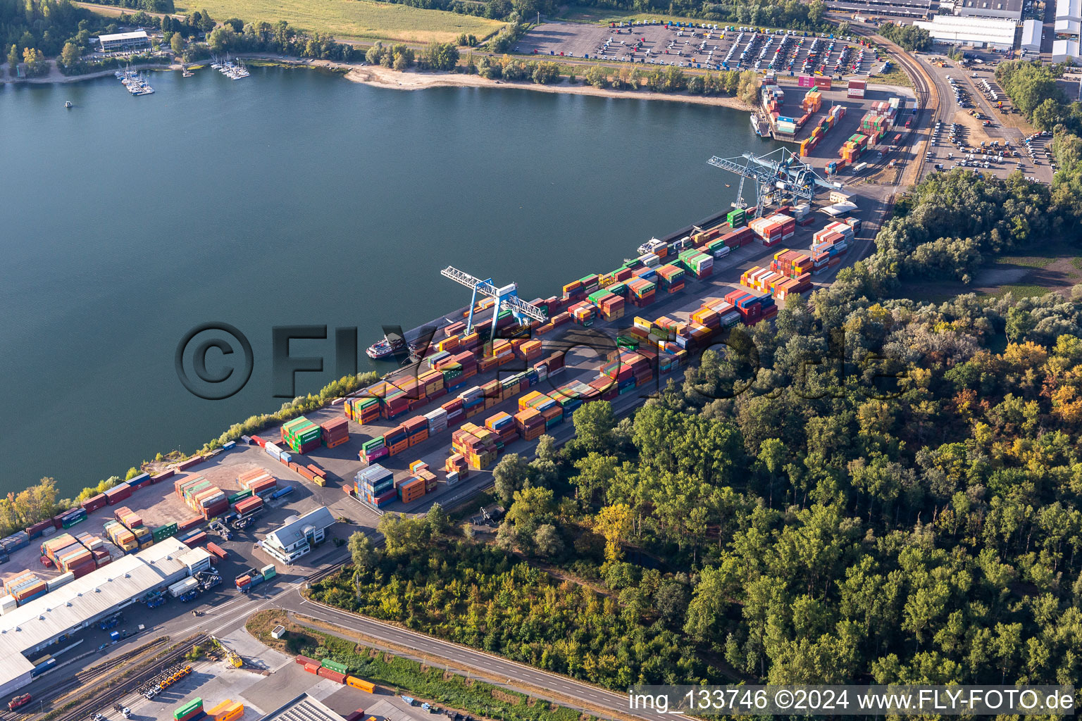 Contargo Wörth-Karlsruhe GmbH in the container port in the district Maximiliansau in Wörth am Rhein in the state Rhineland-Palatinate, Germany