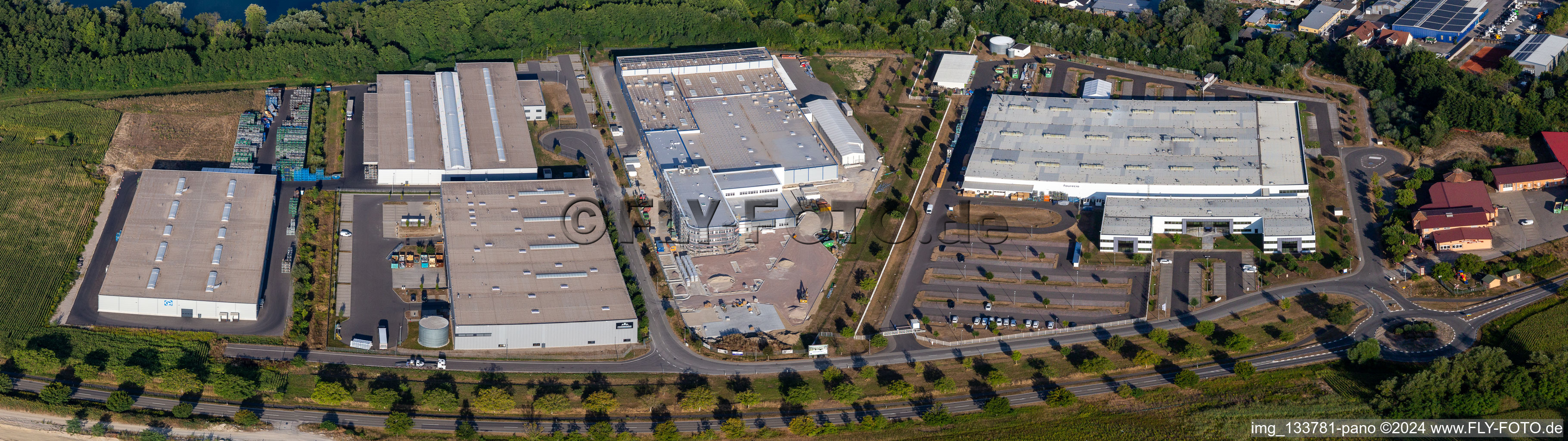 Panorama of Faurecia Interior Systems, Groke Doors GmbH, Plant Hagenbach, LINDE + WIEMANN Deutschland SE in Hagenbach in the state Rhineland-Palatinate, Germany