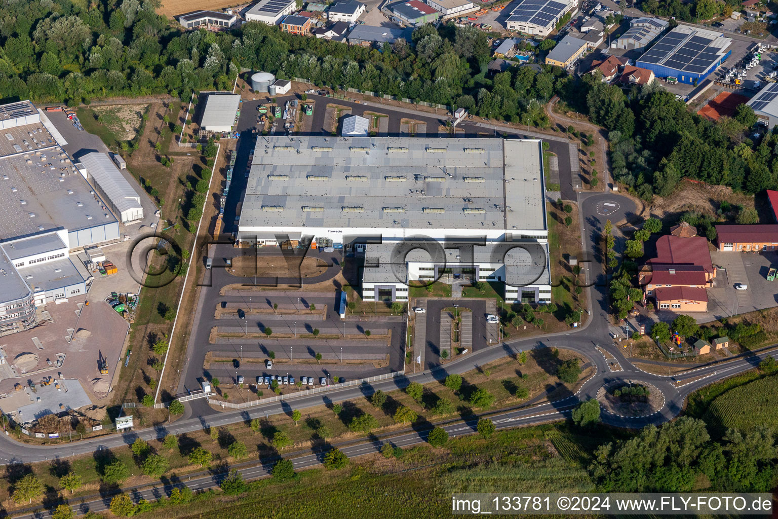 Aerial view of Faurecia Interior Systems GmbH in Hagenbach in the state Rhineland-Palatinate, Germany