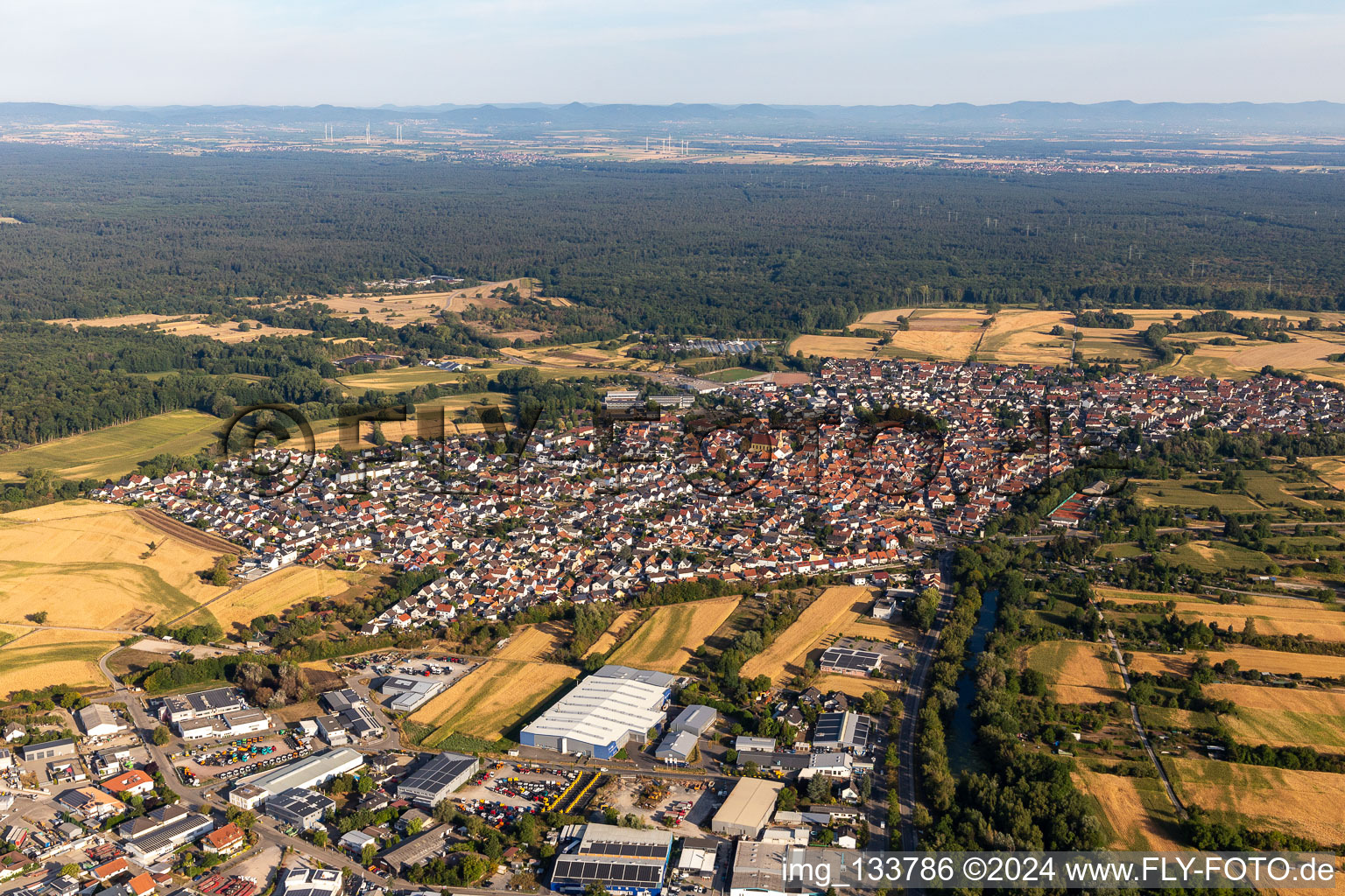 Bird's eye view of Hagenbach in the state Rhineland-Palatinate, Germany