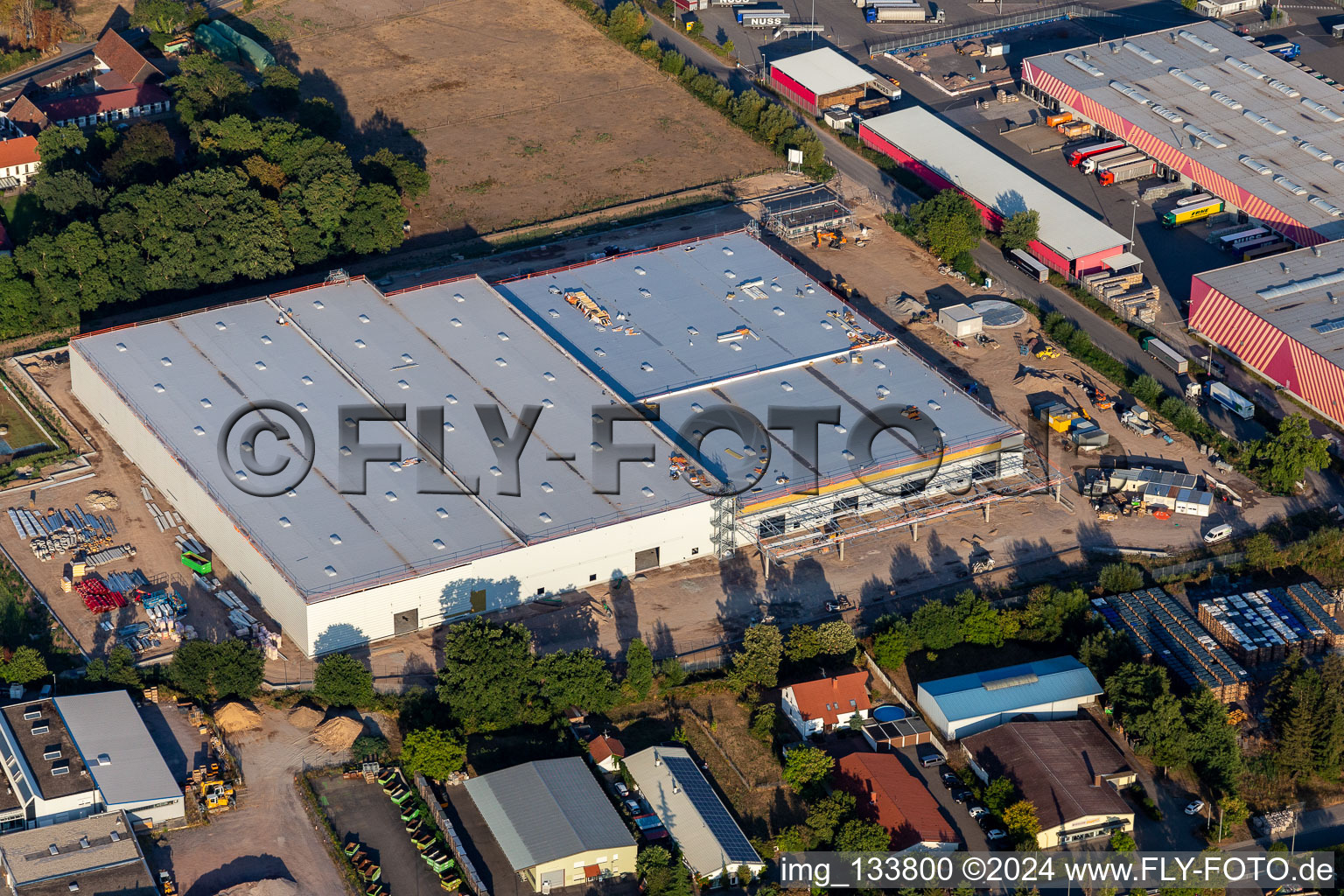 Aerial view of New building at the Hornbach logistics center Essingen in the district Dreihof in Essingen in the state Rhineland-Palatinate, Germany