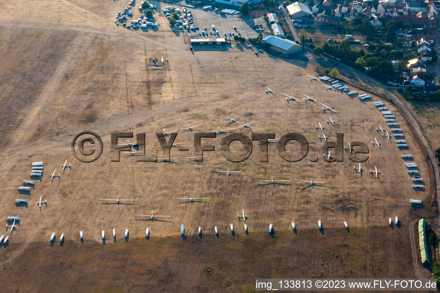 Aerial view of Glider meeting at Lachen airfield - Speyerdorf in the district Speyerdorf in Neustadt an der Weinstraße in the state Rhineland-Palatinate, Germany