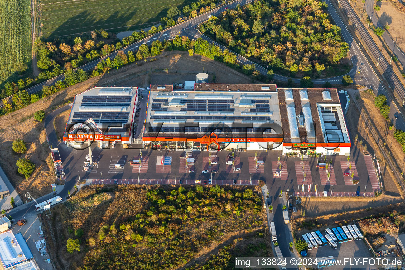 Aerial view of BAUHAUS Haßloch in Haßloch in the state Rhineland-Palatinate, Germany