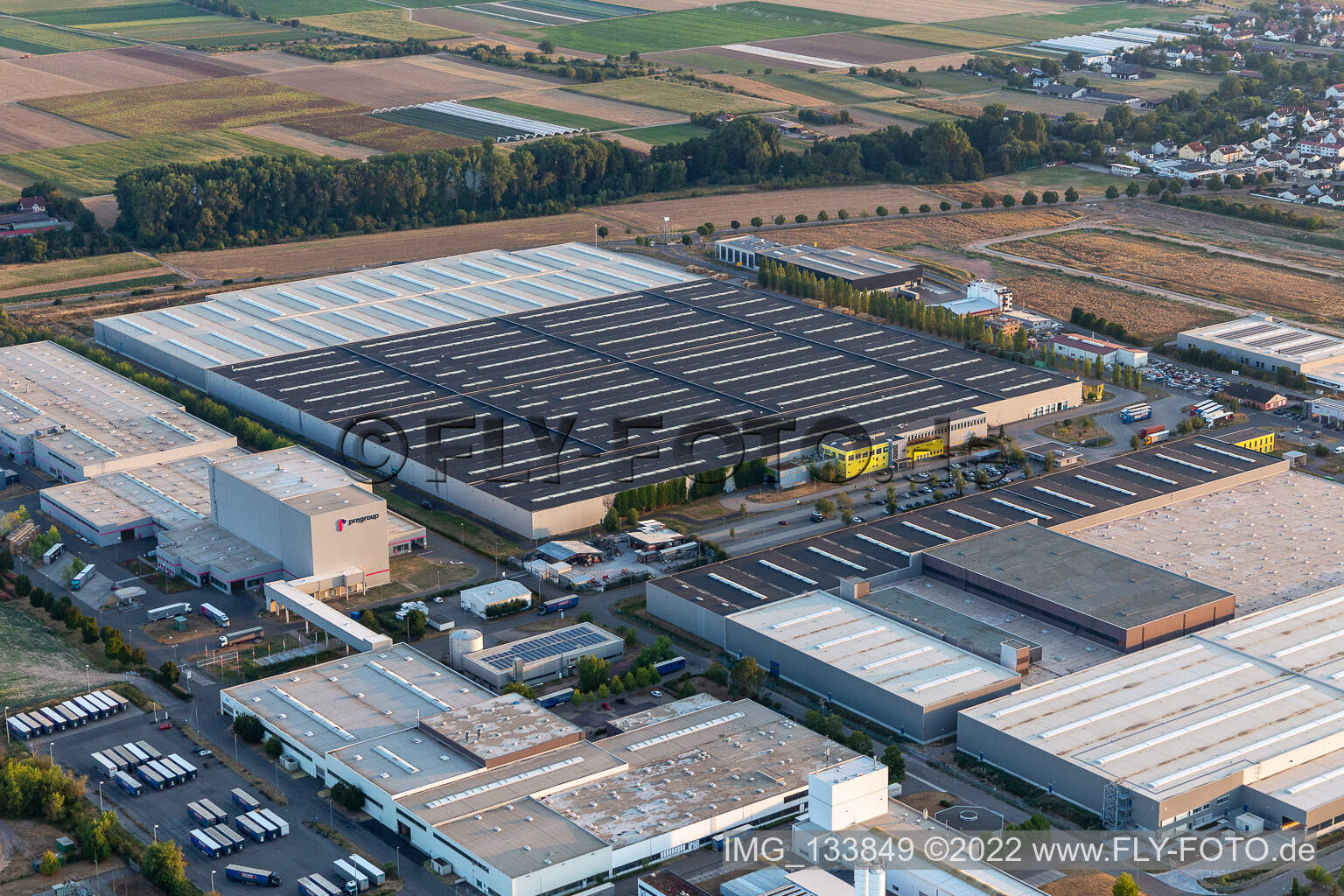 Aerial view of Mercedes-Benz logistics center in Interpark in Offenbach an der Queich in the state Rhineland-Palatinate, Germany