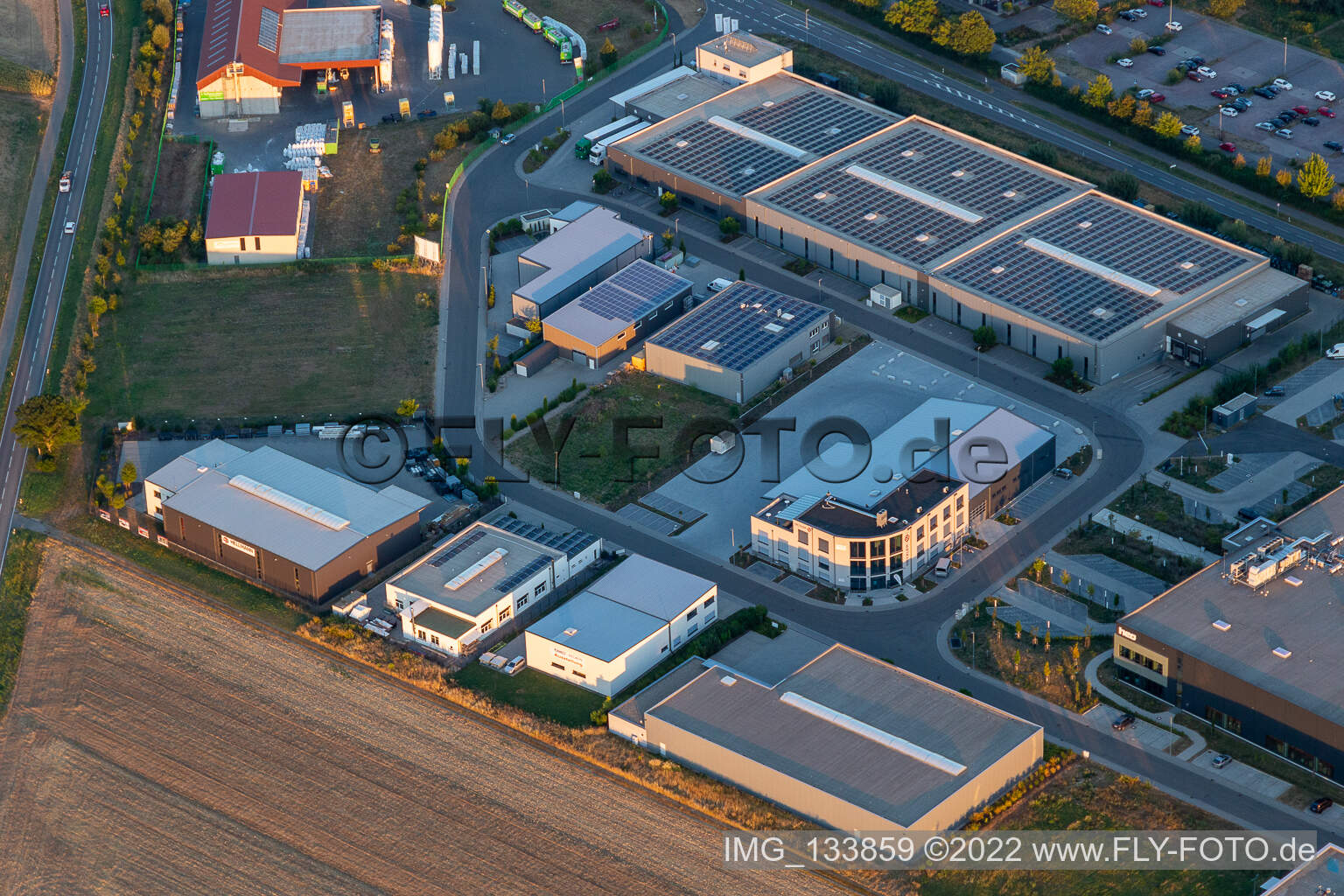 Aerial photograpy of Transparent packaging Weber GmbH in the district Herxheim in Herxheim bei Landau/Pfalz in the state Rhineland-Palatinate, Germany