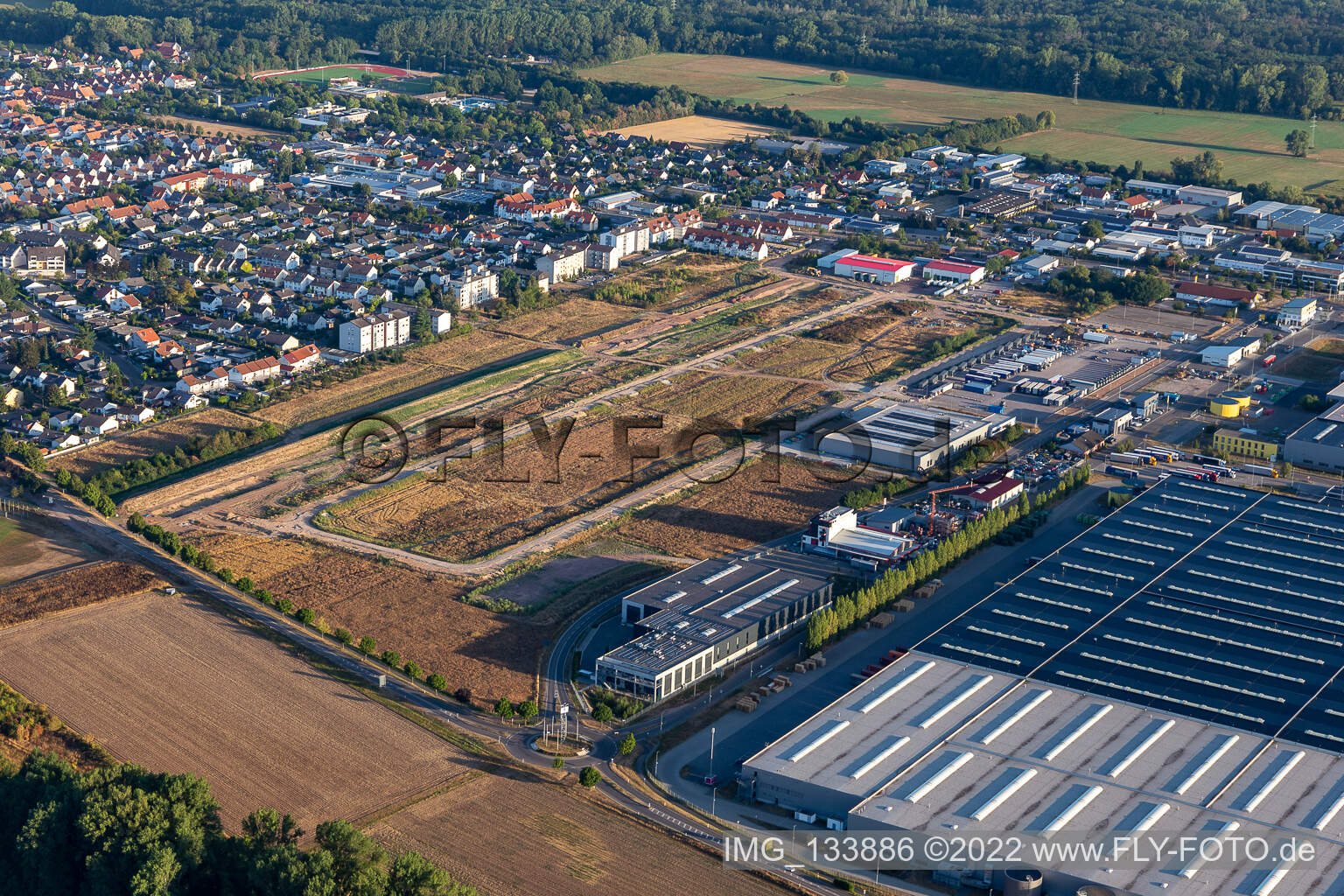 Aerial view of Expansion area of the Interpark in Offenbach an der Queich in the state Rhineland-Palatinate, Germany