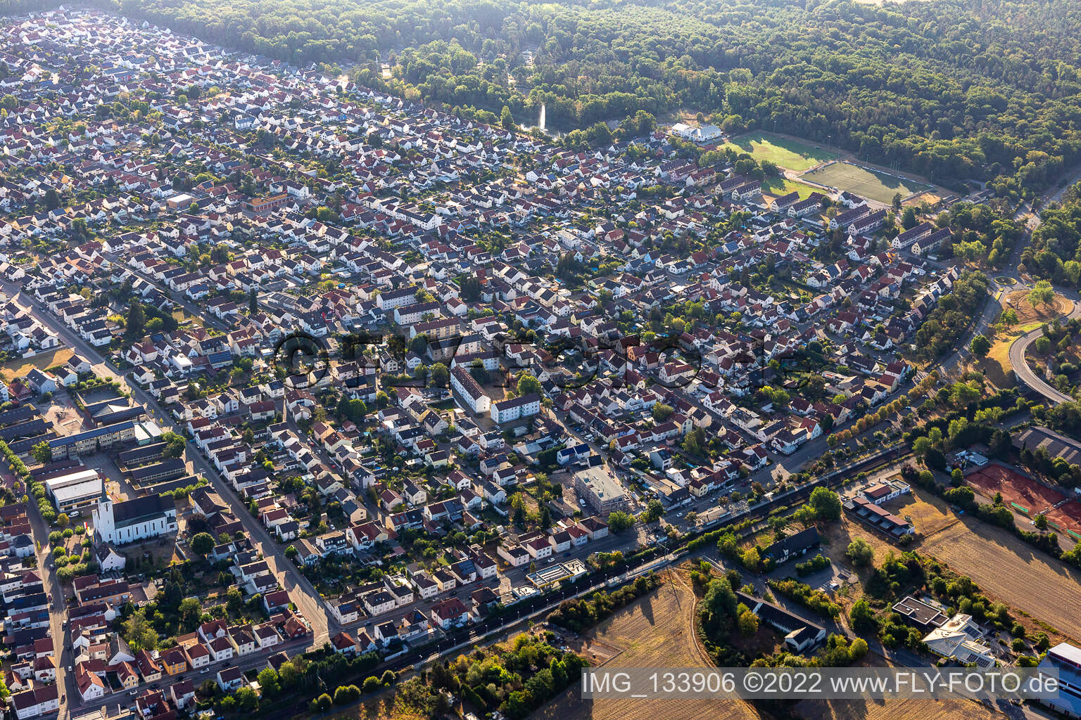 Aerial view of Schifferstadt in the state Rhineland-Palatinate, Germany