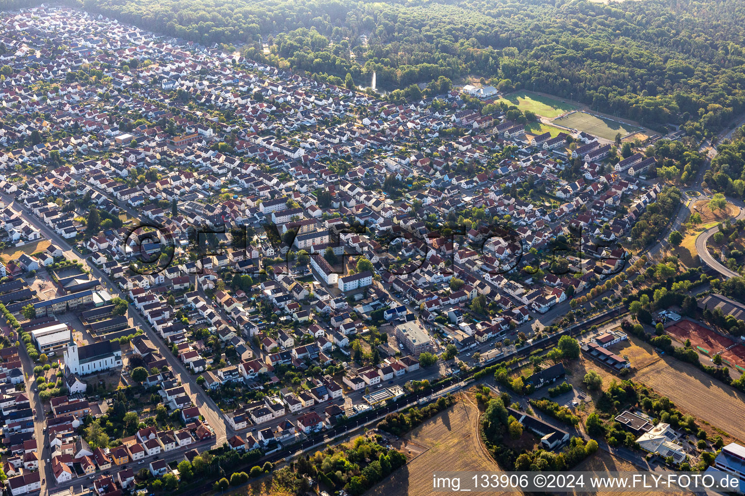 Aerial view of Schifferstadt in the state Rhineland-Palatinate, Germany