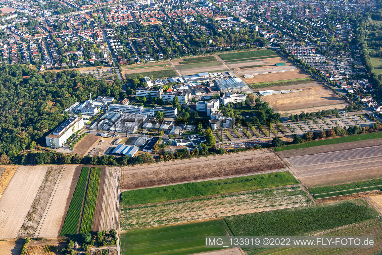 Aerial photograpy of BASF Agricultural Center in Limburgerhof in the state Rhineland-Palatinate, Germany