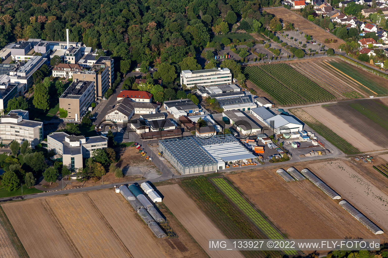 BASF Agricultural Center in Limburgerhof in the state Rhineland-Palatinate, Germany seen from above