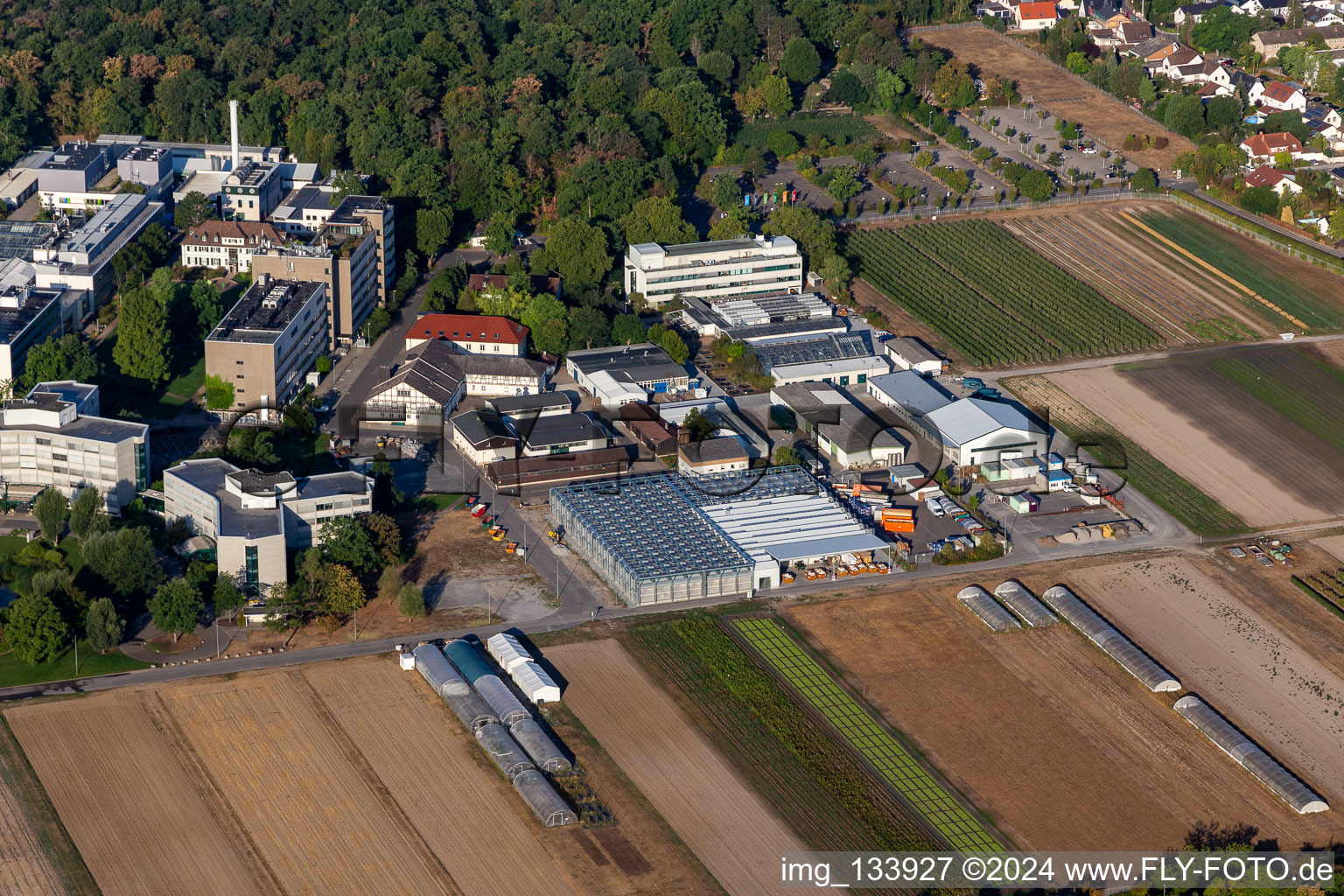 BASF Agricultural Center in Limburgerhof in the state Rhineland-Palatinate, Germany seen from above