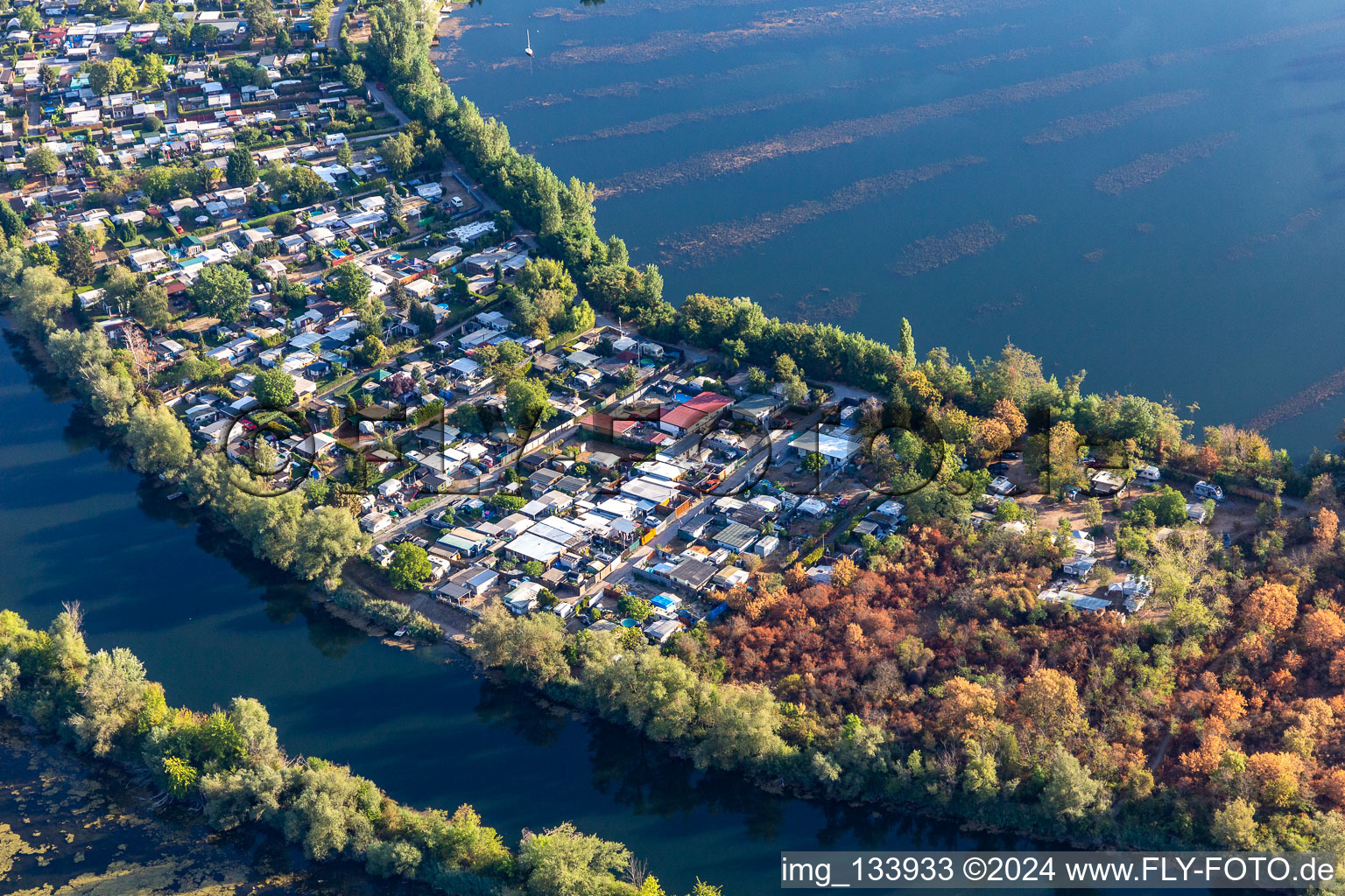 Blue Adriatic recreation area, campsite in the carp migration in Altrip in the state Rhineland-Palatinate, Germany