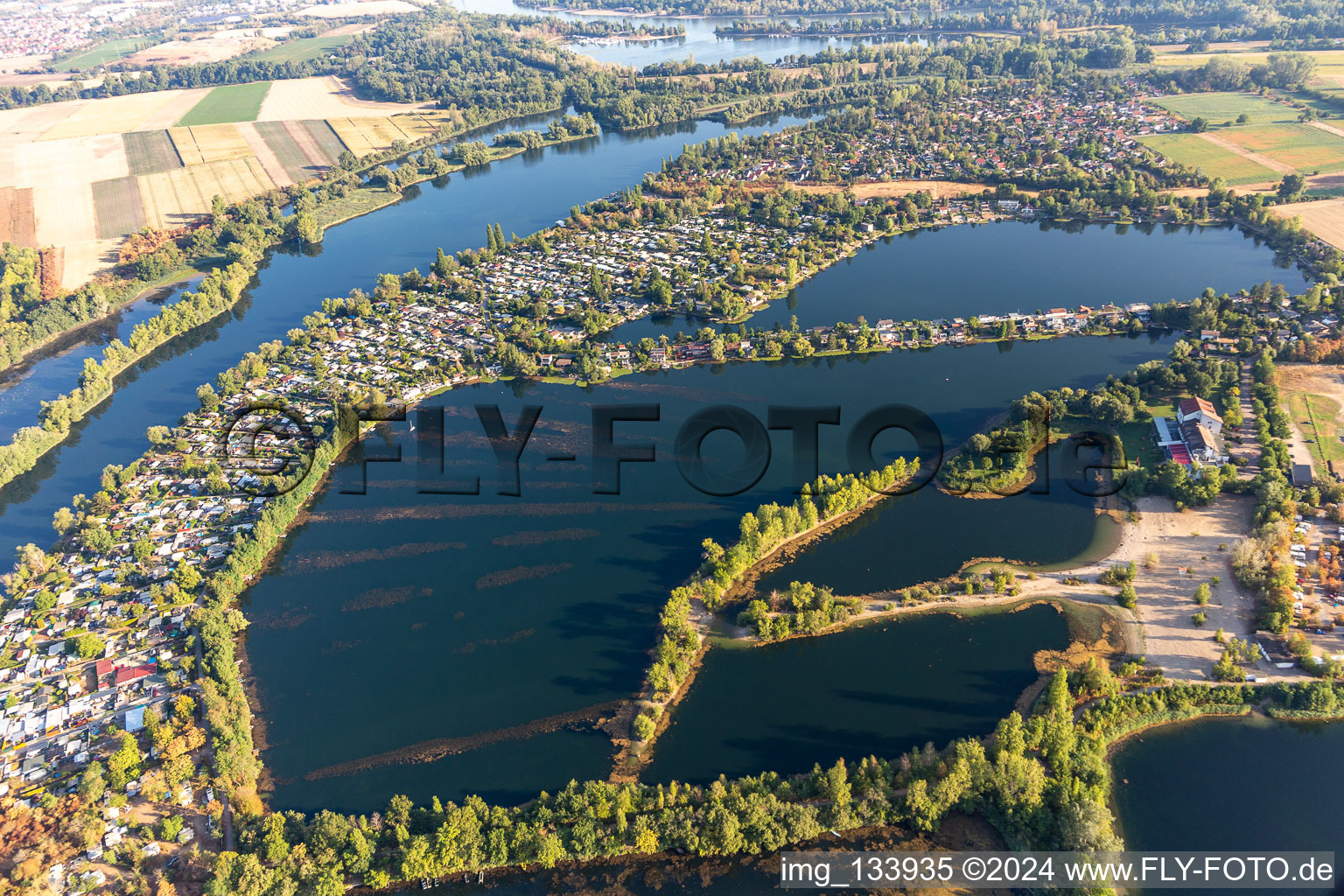 Blue Adriatic recreation area, campsite in the carp migration in Altrip in the state Rhineland-Palatinate, Germany