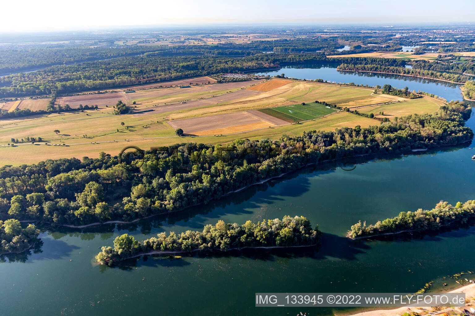 Aerial view of Koller Island in Brühl in the state Baden-Wuerttemberg, Germany