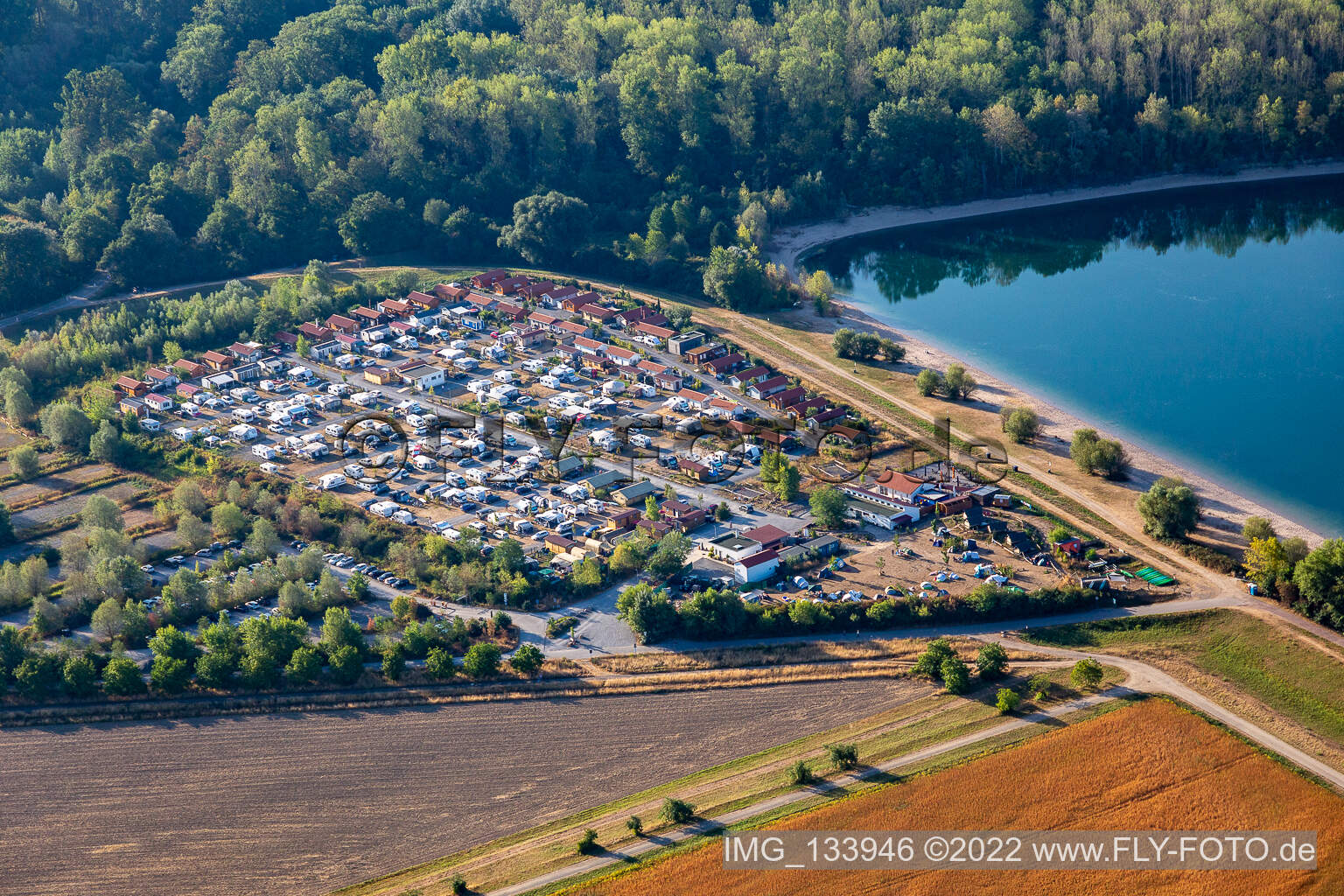 Island camping Kollersee in Brühl in the state Baden-Wuerttemberg, Germany