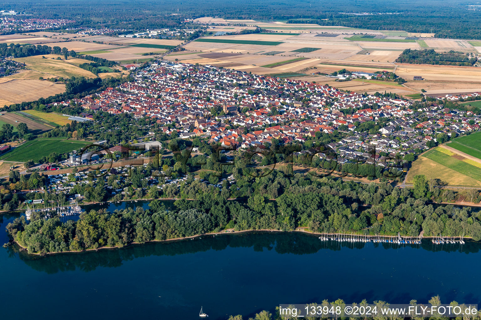 Aerial view of Otterstadt in the state Rhineland-Palatinate, Germany