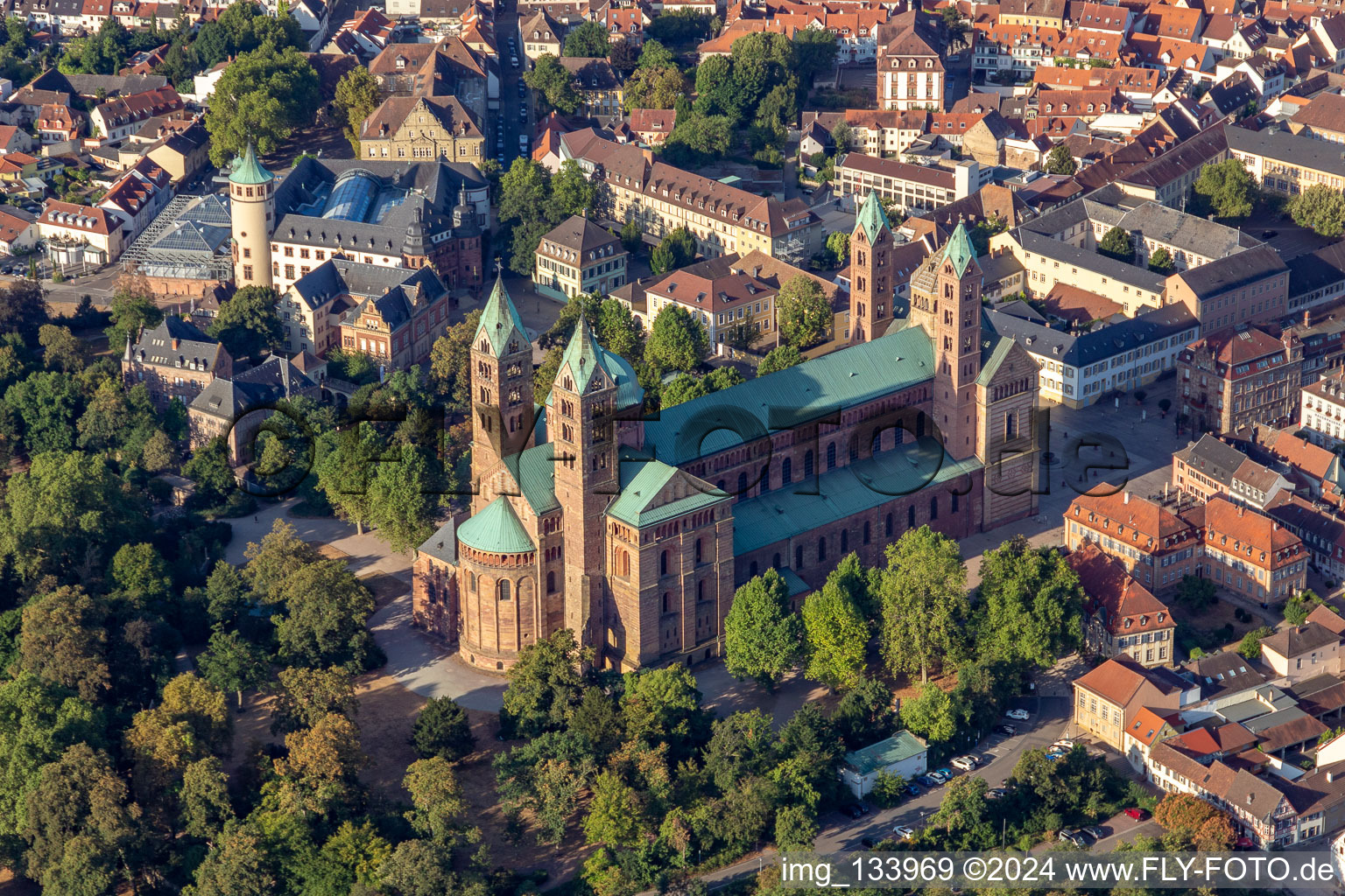 Cathedral to Speyer in Speyer in the state Rhineland-Palatinate, Germany out of the air