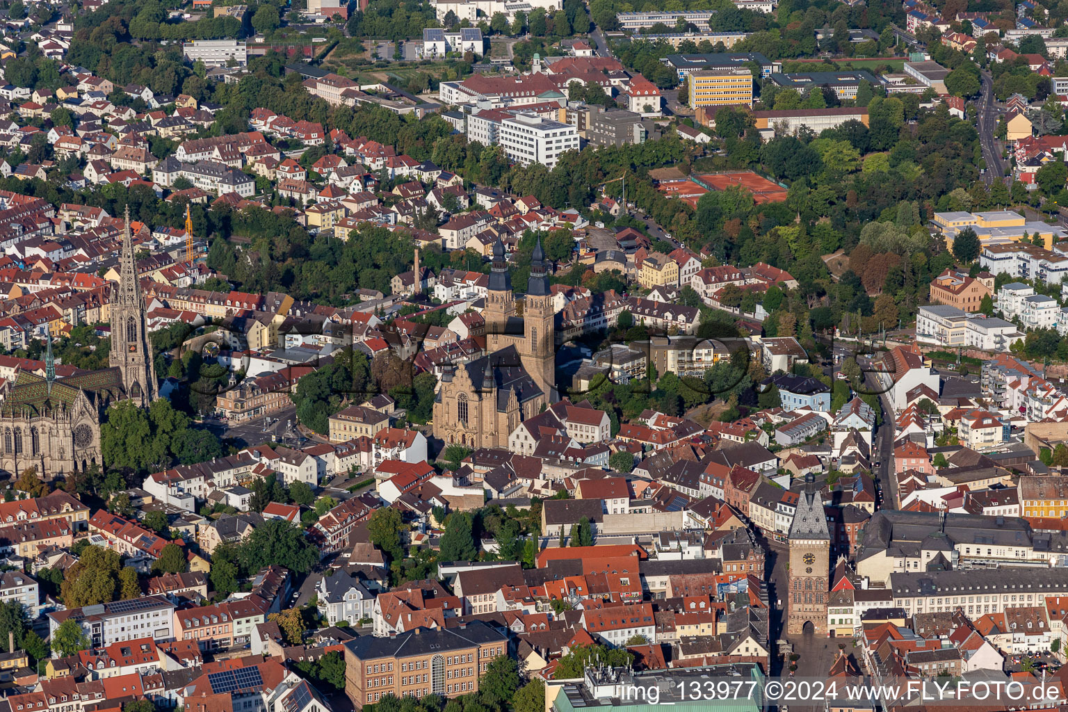 Aerial view of Memorial Church of the Protestation and St. Joseph in Speyer in the state Rhineland-Palatinate, Germany