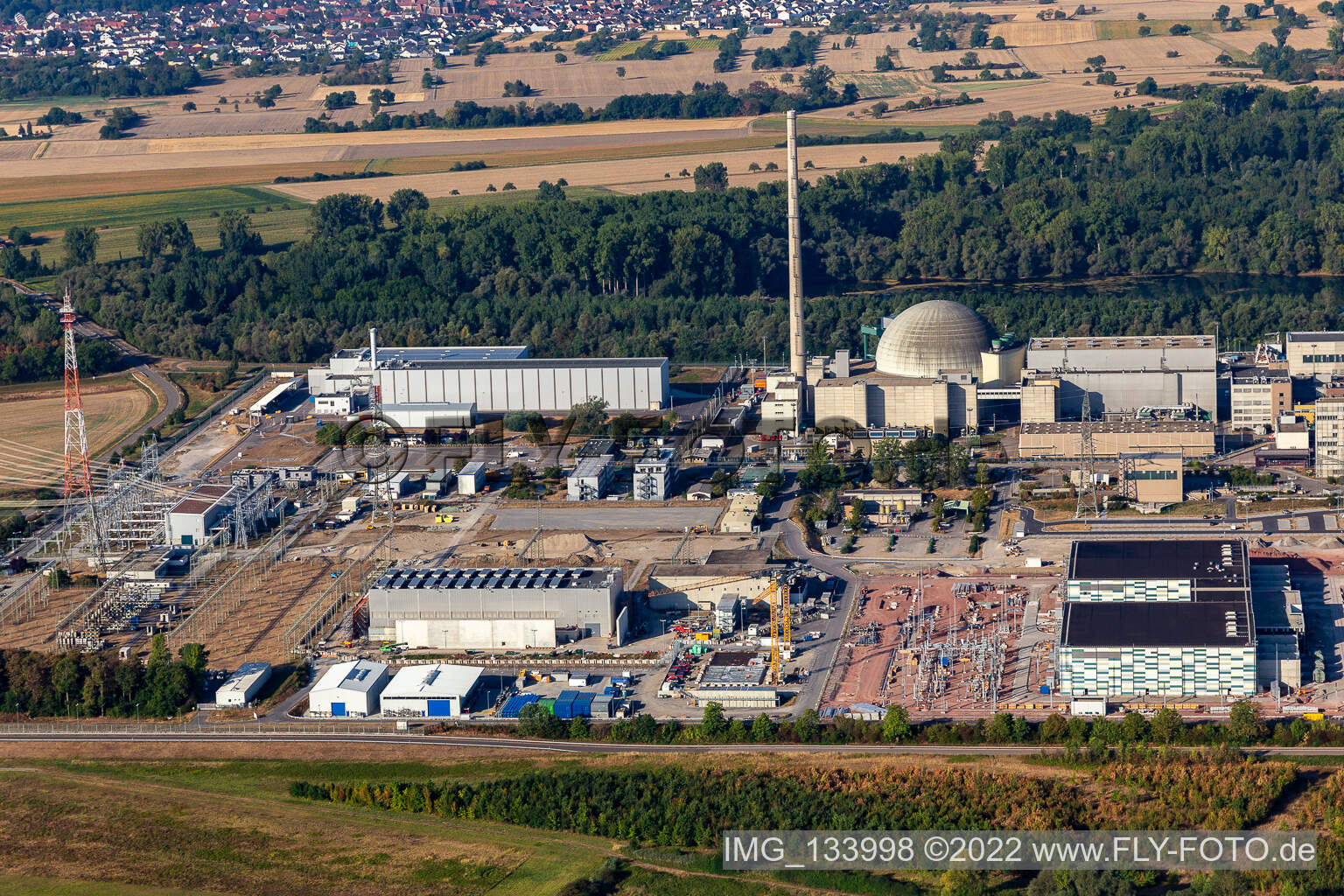 TransnetBW GmbH, direct current substation on the site of the decommissioned nuclear power plant Philippsburg in Philippsburg in the state Baden-Wuerttemberg, Germany out of the air