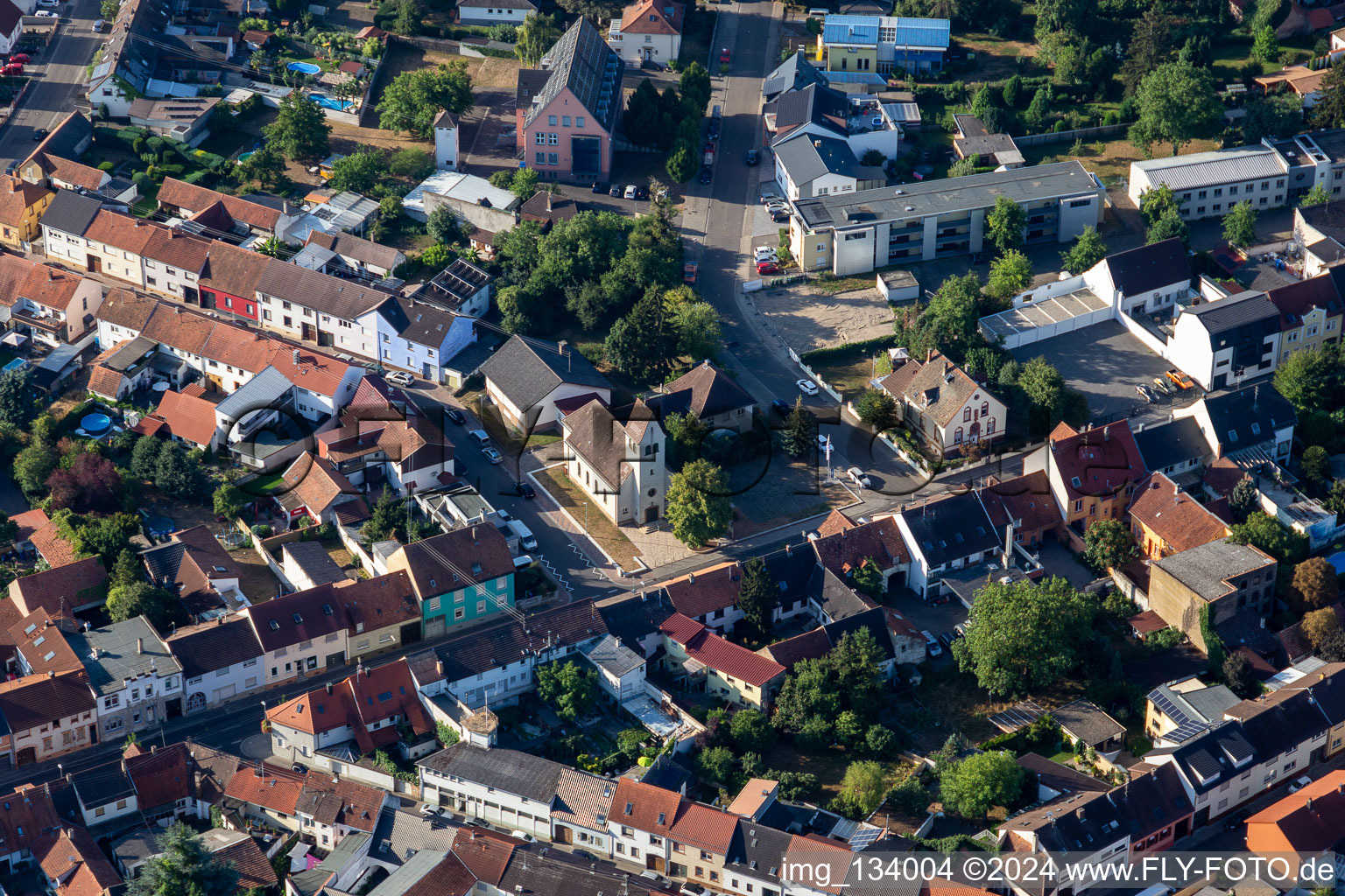 Aerial view of Evangelical Church Community Philippsburg in Philippsburg in the state Baden-Wuerttemberg, Germany