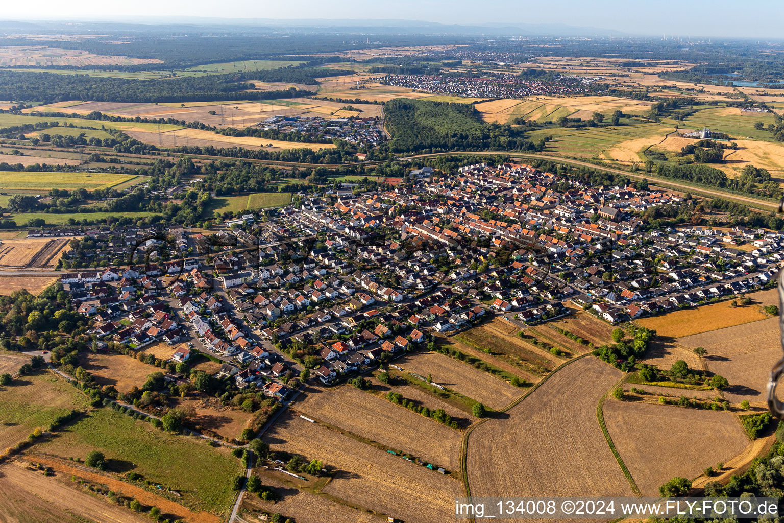 Aerial photograpy of From the north in the district Rußheim in Dettenheim in the state Baden-Wuerttemberg, Germany