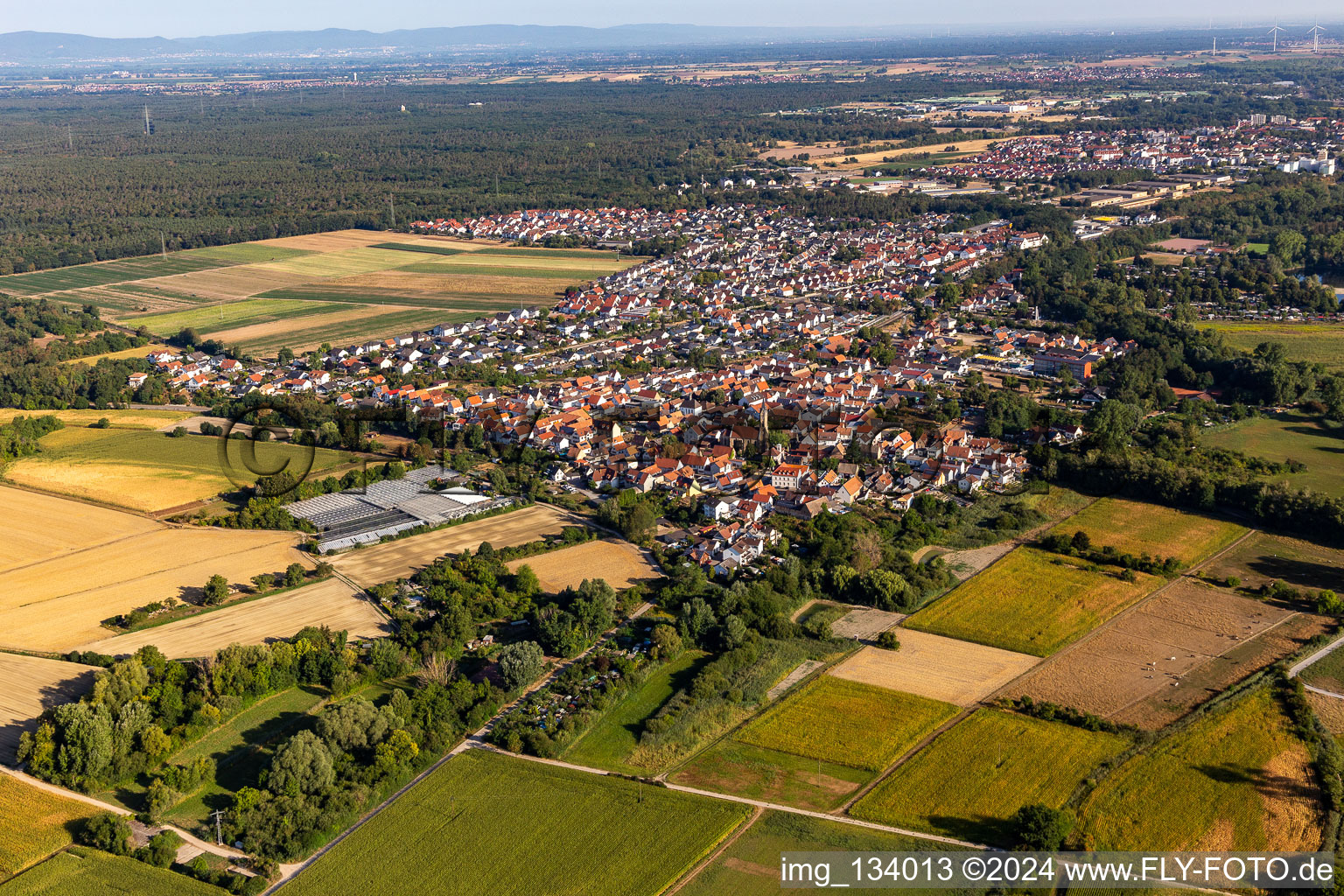 District Sondernheim in Germersheim in the state Rhineland-Palatinate, Germany seen from a drone