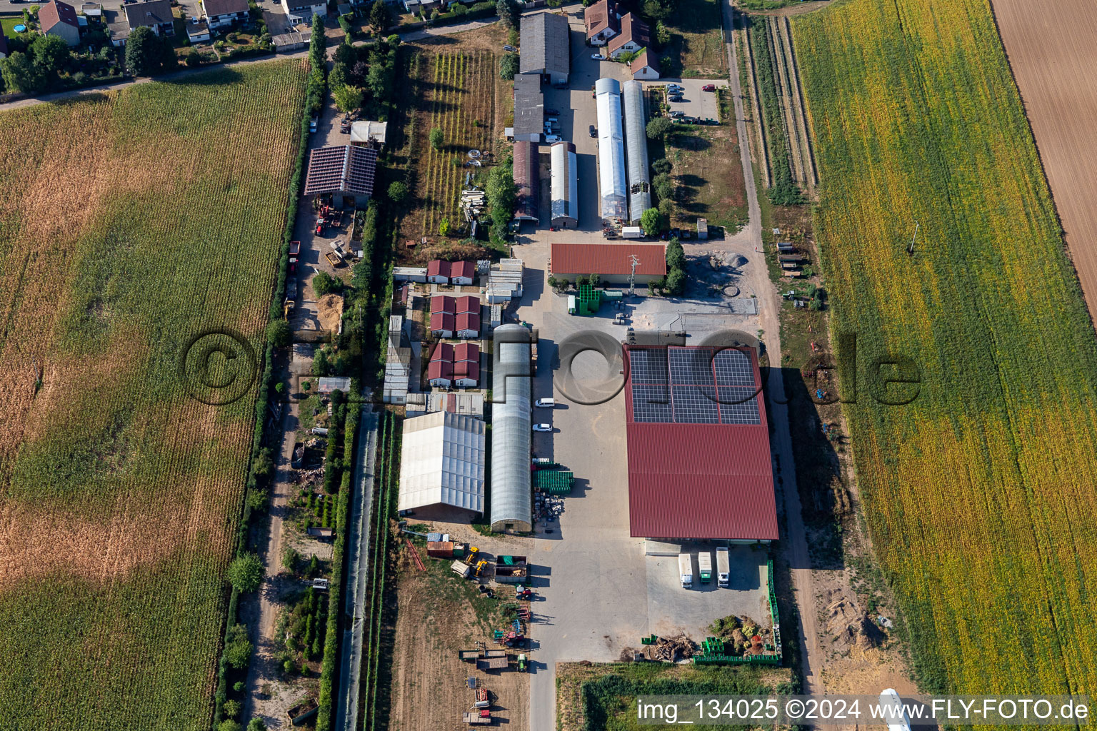 Aerial view of Organic farm Kugelmann in Kandel in the state Rhineland-Palatinate, Germany