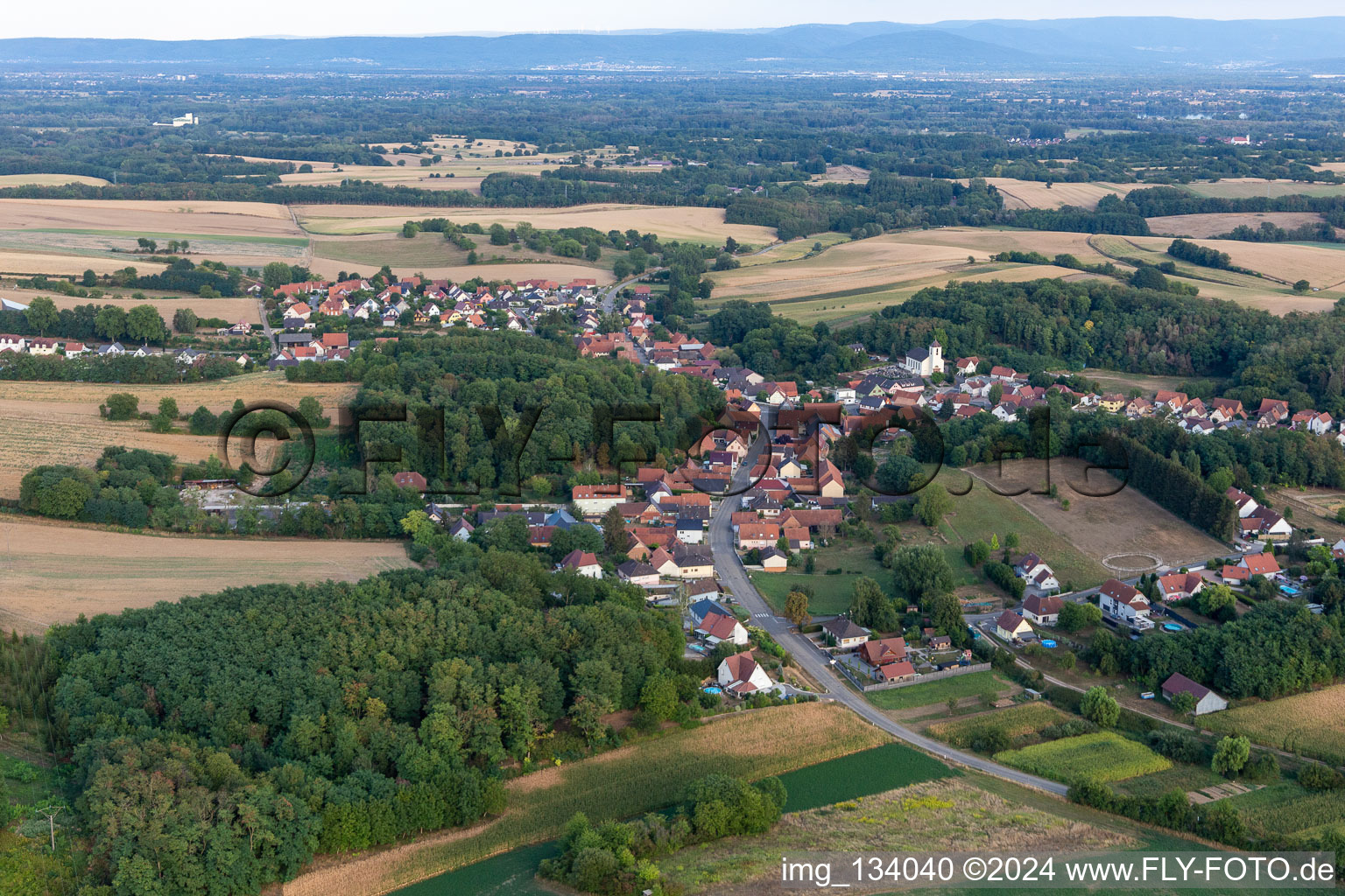 Aerial view of Neewiller-près-Lauterbourg in the state Bas-Rhin, France