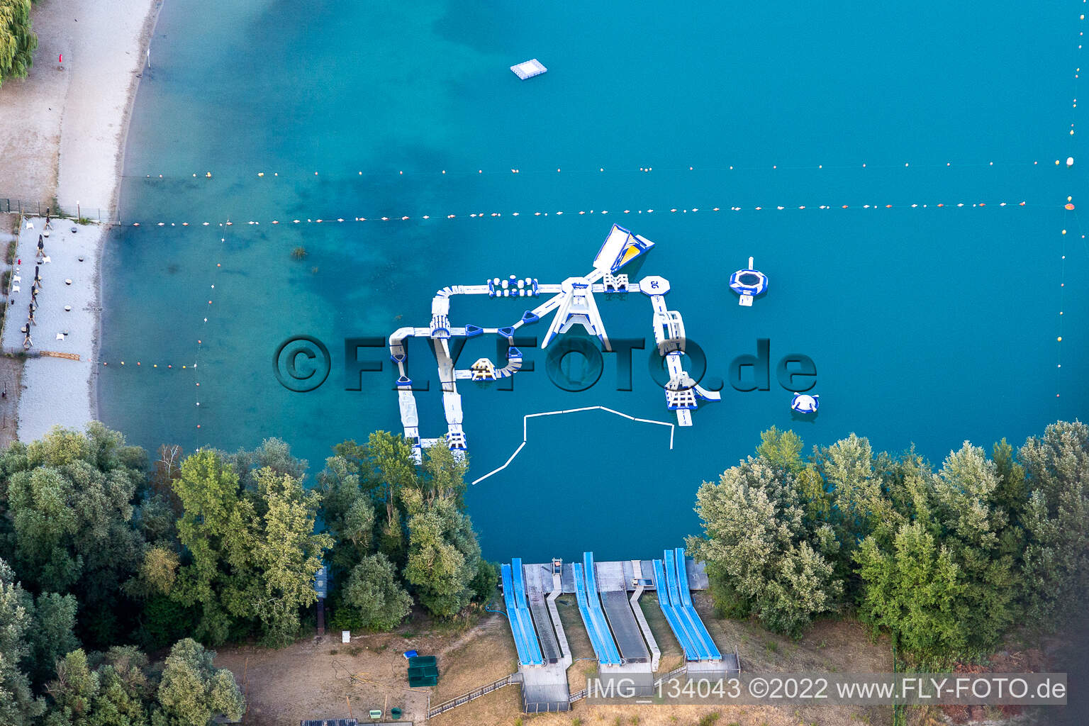 Aerial view of Aquapark Total Jump in Lauterbourg in the state Bas-Rhin, France
