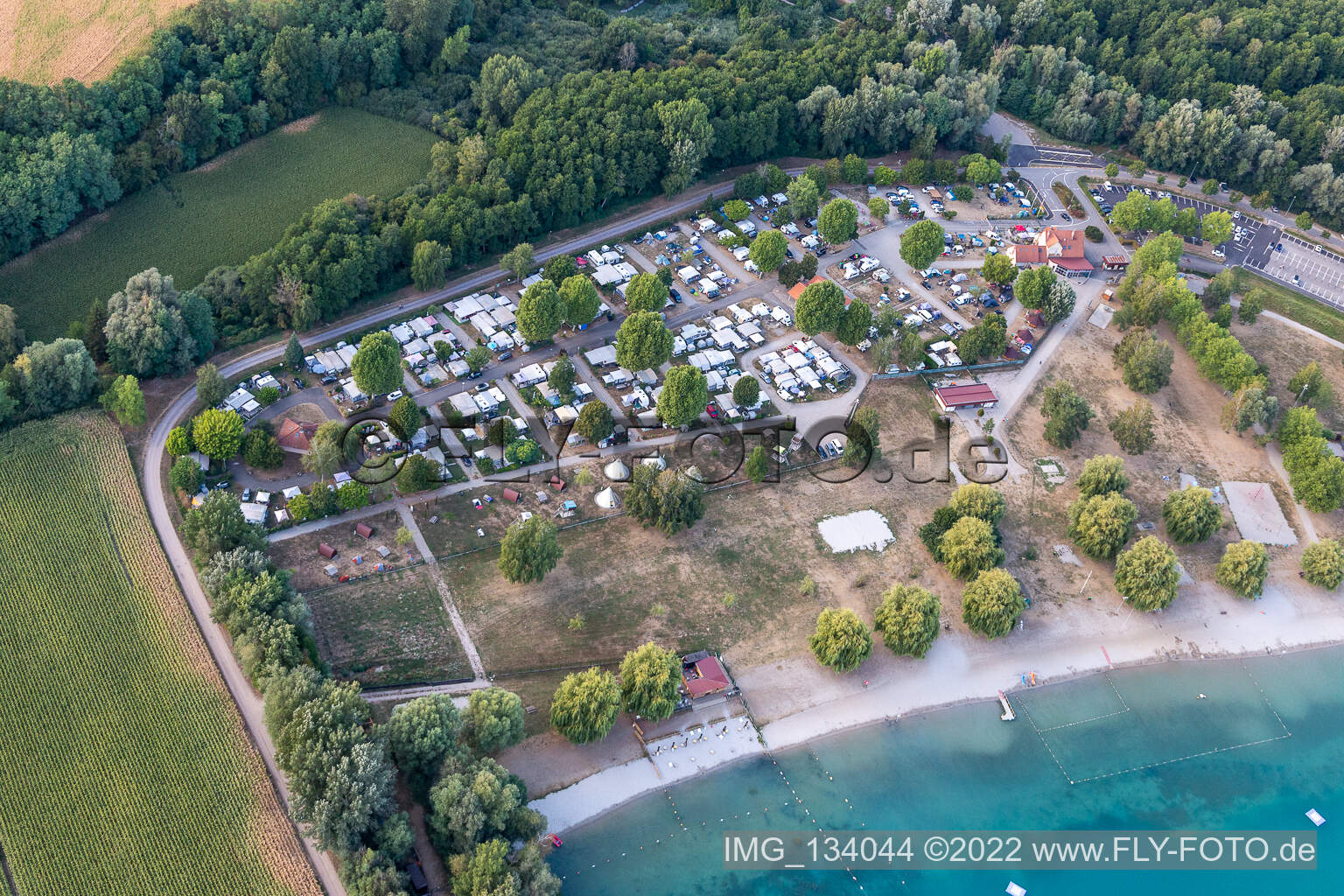 Oblique view of Camping Municipal des Mouettes in Lauterbourg in the state Bas-Rhin, France