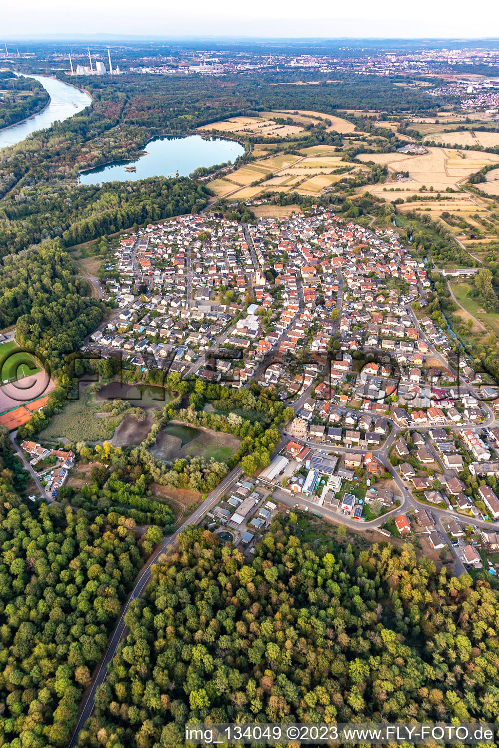 Aerial view of District Neuburgweier in Rheinstetten in the state Baden-Wuerttemberg, Germany