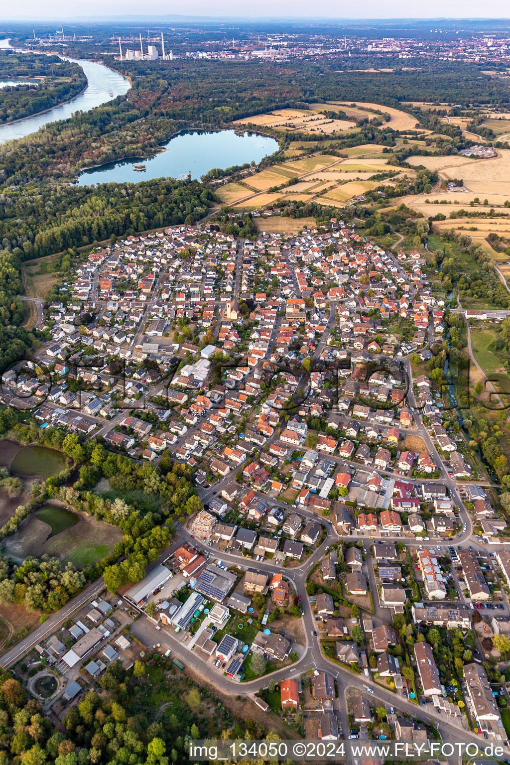 Aerial photograpy of District Neuburgweier in Rheinstetten in the state Baden-Wuerttemberg, Germany