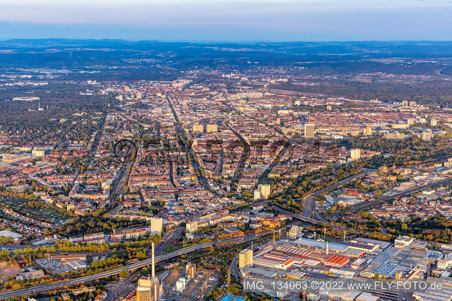 District Mühlburg in Karlsruhe in the state Baden-Wuerttemberg, Germany seen from above