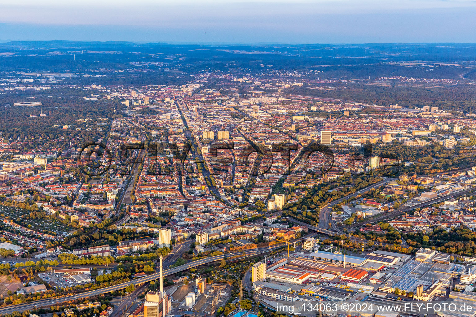 District Mühlburg in Karlsruhe in the state Baden-Wuerttemberg, Germany seen from above