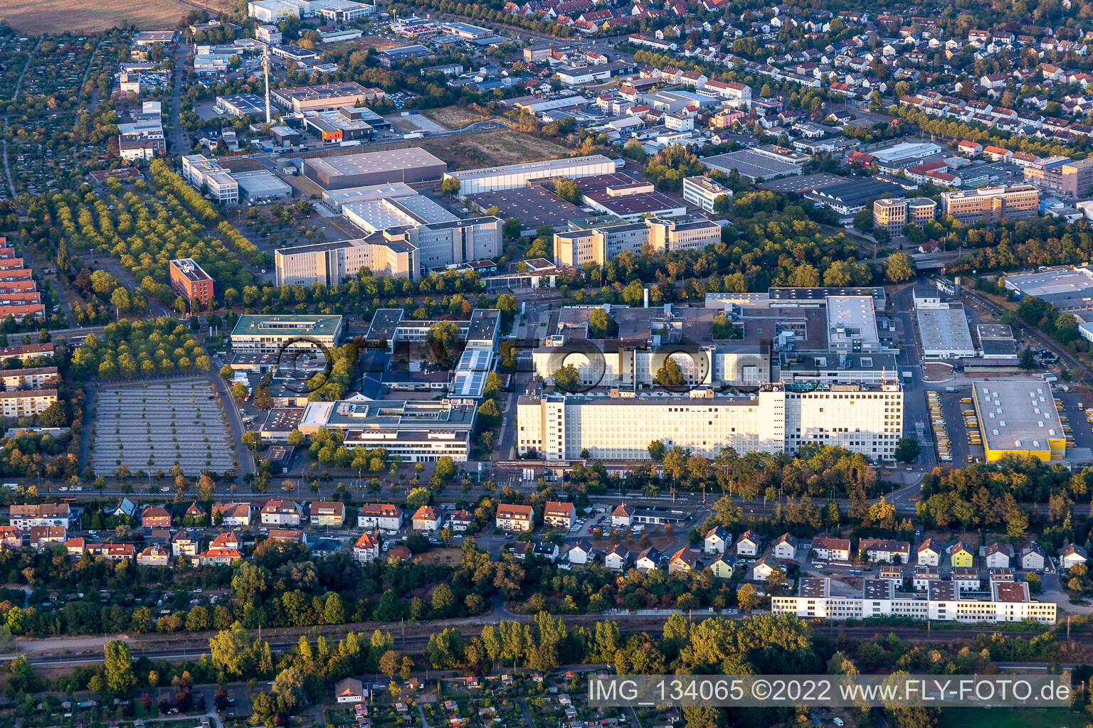 Aerial view of Siemens AG, branch Karlsruhe in the district Knielingen in Karlsruhe in the state Baden-Wuerttemberg, Germany