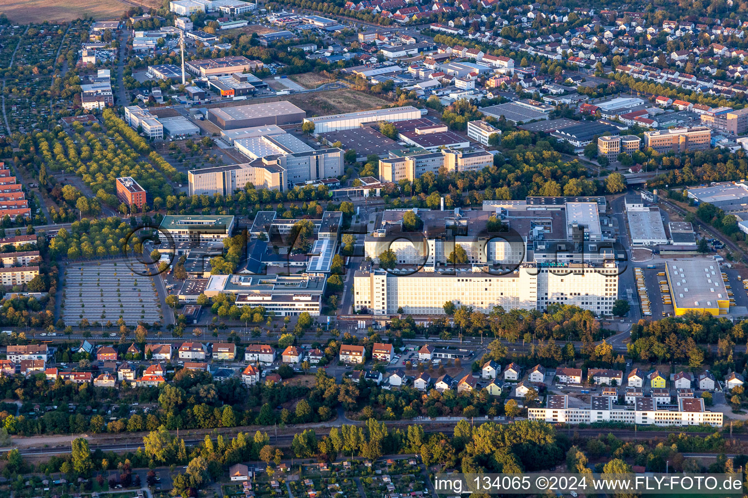 Aerial view of Siemens AG, branch Karlsruhe in the district Knielingen in Karlsruhe in the state Baden-Wuerttemberg, Germany