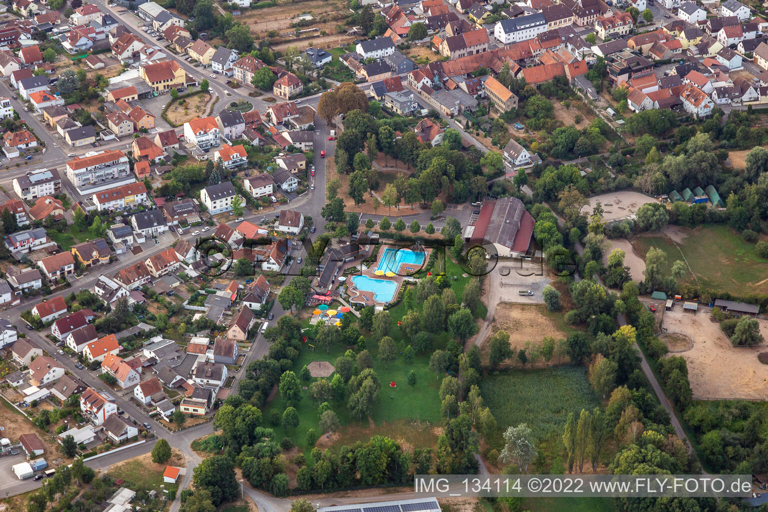 Outdoor swimming pool Graben-Neudorf in the district Graben in Graben-Neudorf in the state Baden-Wuerttemberg, Germany