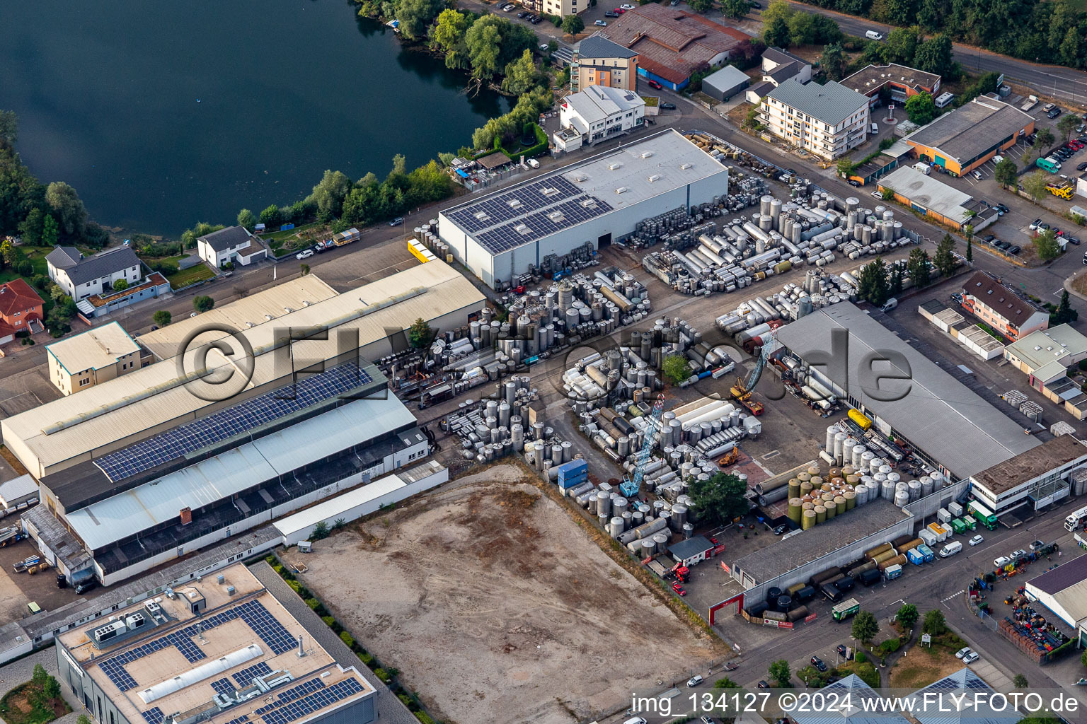 Aerial view of RONAL GmbH in front of the Waldsee in Forst in the state Baden-Wuerttemberg, Germany