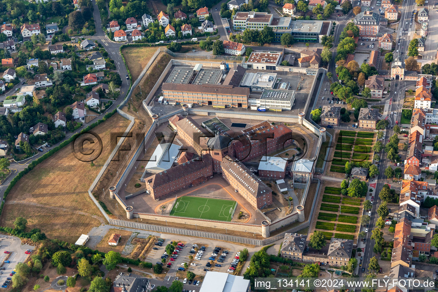 Oblique view of Correctional facility Bruchsal in Bruchsal in the state Baden-Wuerttemberg, Germany