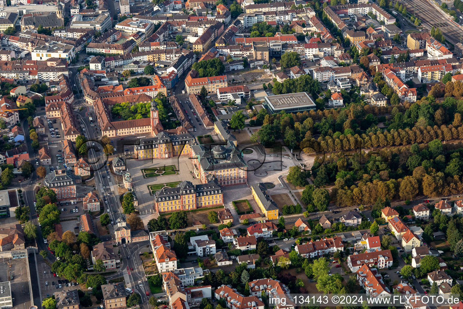 Aerial view of Castle garden and castle Bruchsal in Bruchsal in the state Baden-Wuerttemberg, Germany