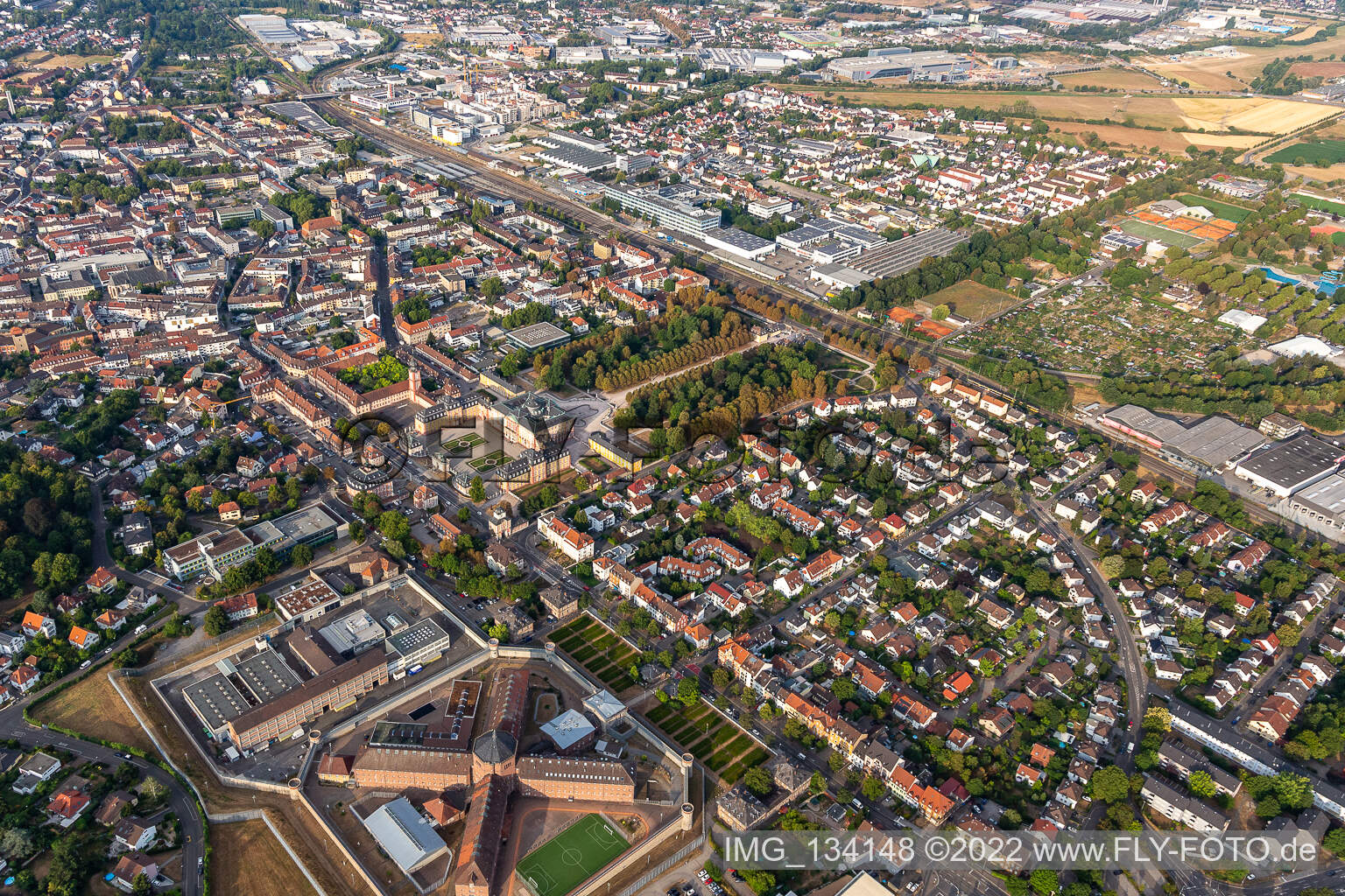 Correctional facility Bruchsal in Bruchsal in the state Baden-Wuerttemberg, Germany from above