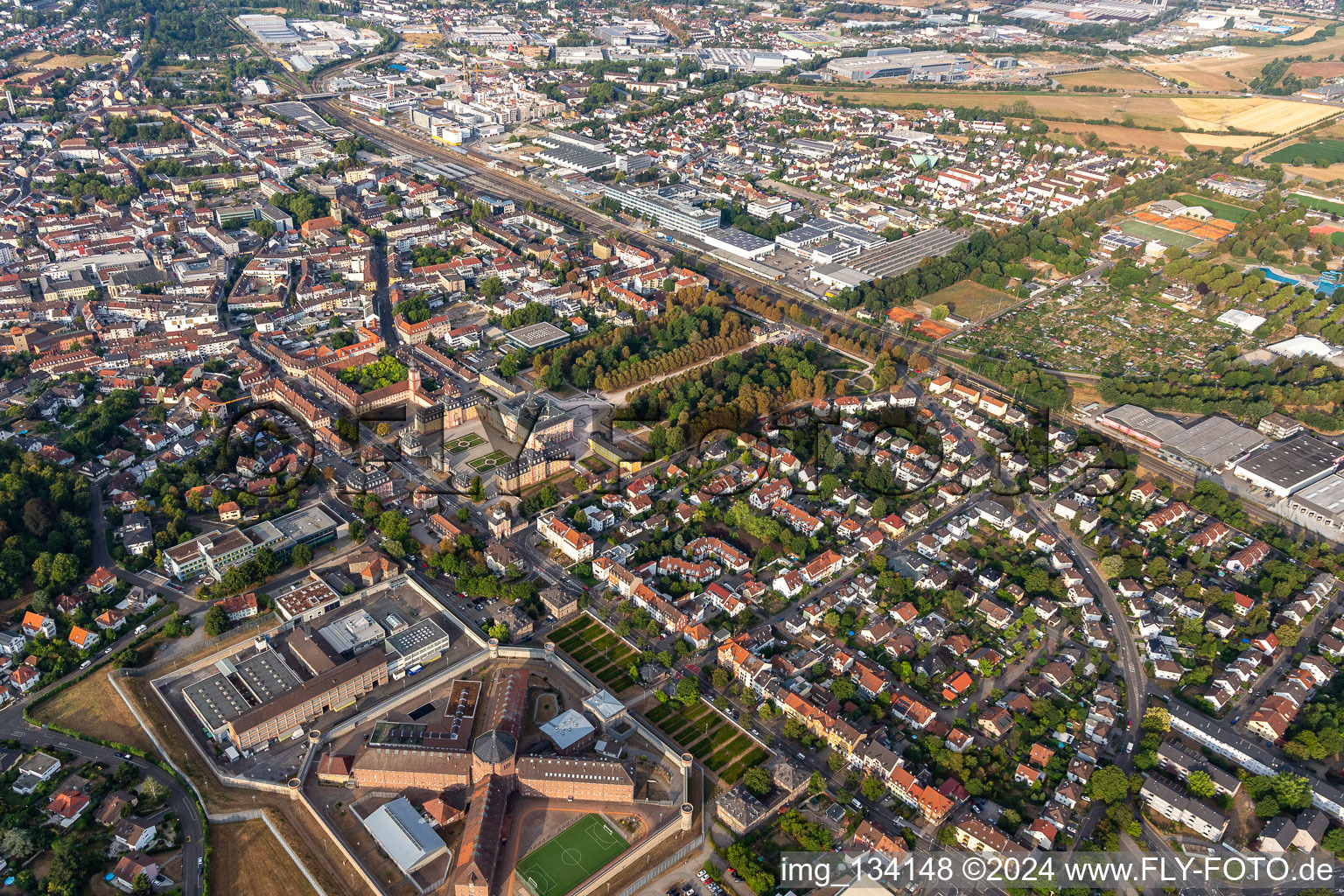 Correctional facility Bruchsal in Bruchsal in the state Baden-Wuerttemberg, Germany from above