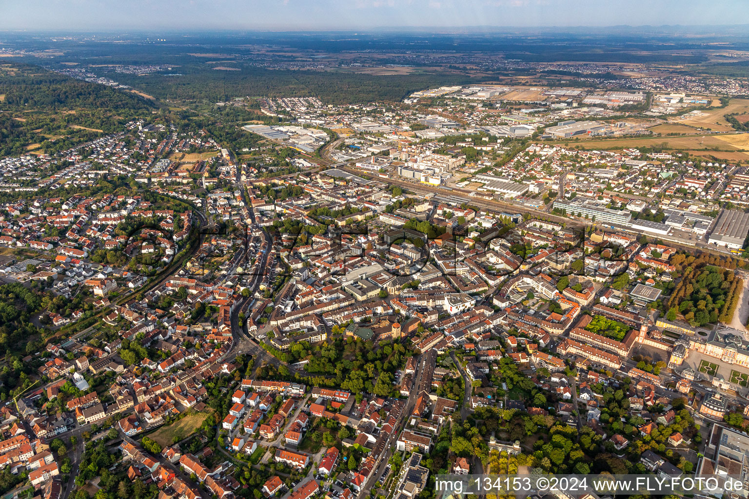 Aerial photograpy of From northeast in Bruchsal in the state Baden-Wuerttemberg, Germany