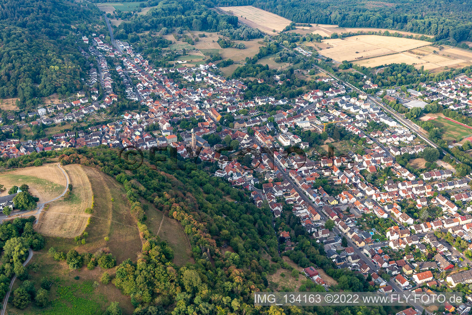Aerial view of District Untergrombach in Bruchsal in the state Baden-Wuerttemberg, Germany