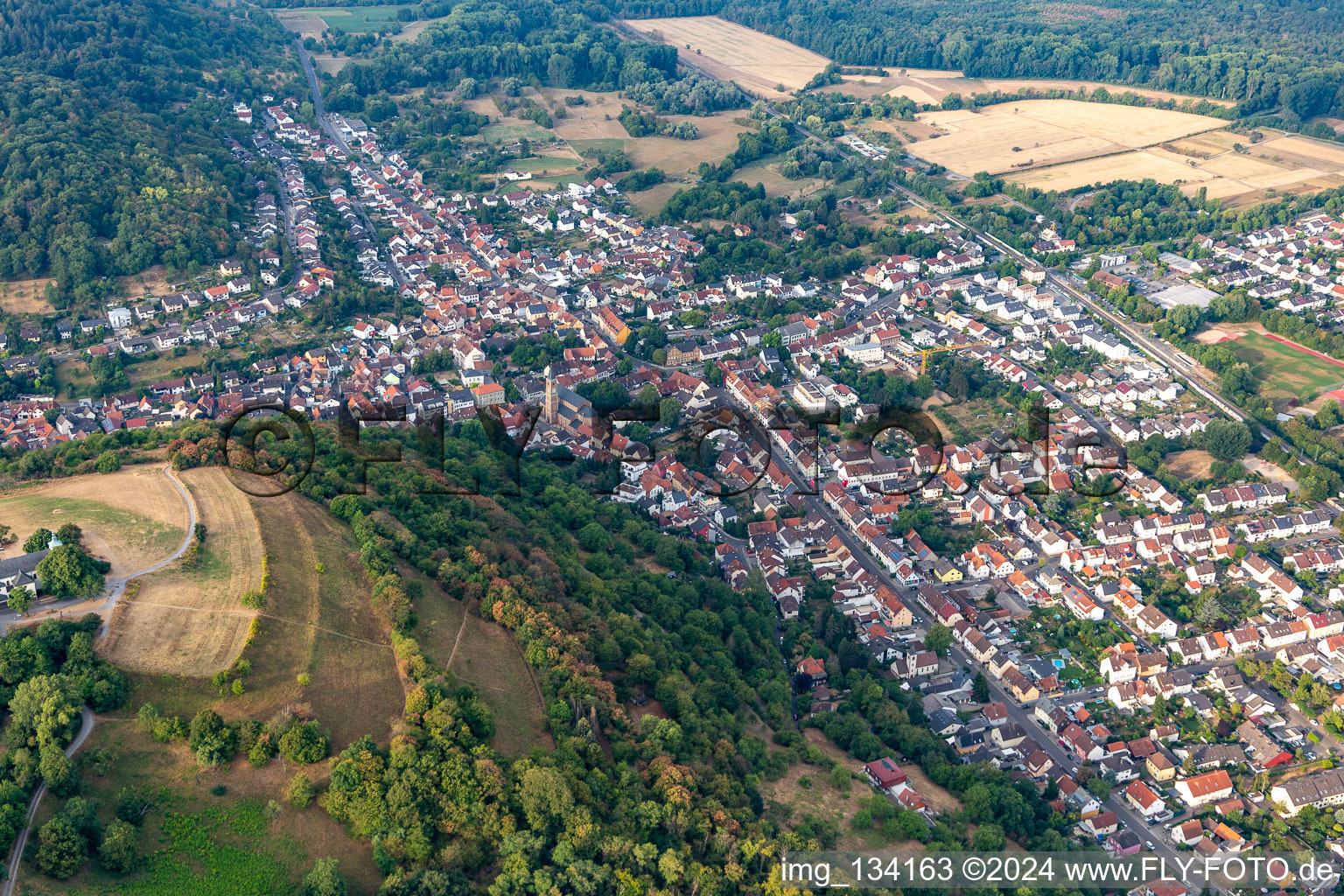 Aerial view of District Untergrombach in Bruchsal in the state Baden-Wuerttemberg, Germany