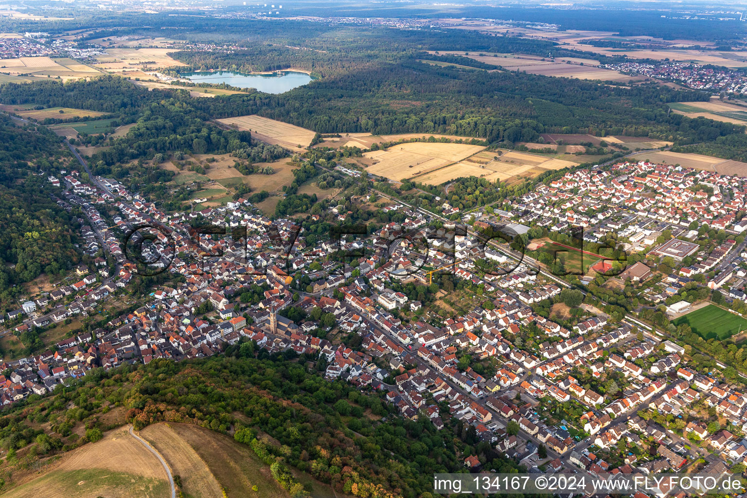 Aerial photograpy of District Untergrombach in Bruchsal in the state Baden-Wuerttemberg, Germany