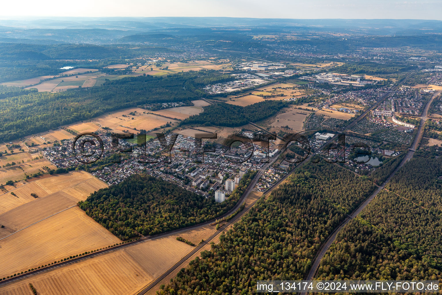 Aerial photograpy of District Büchig in Stutensee in the state Baden-Wuerttemberg, Germany