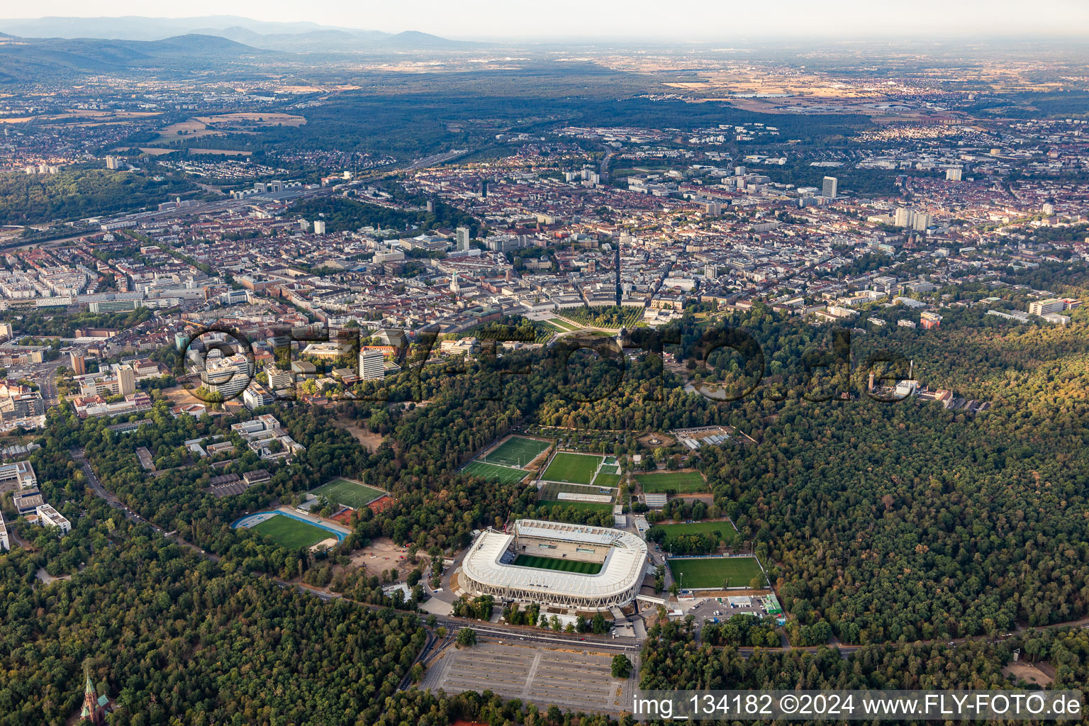 Aerial photograpy of New construction site of the Wildparkstadion of Karlsruher Sport-Club GmbH & Co. KGaA in the district Innenstadt-Ost in Karlsruhe in the state Baden-Wuerttemberg, Germany