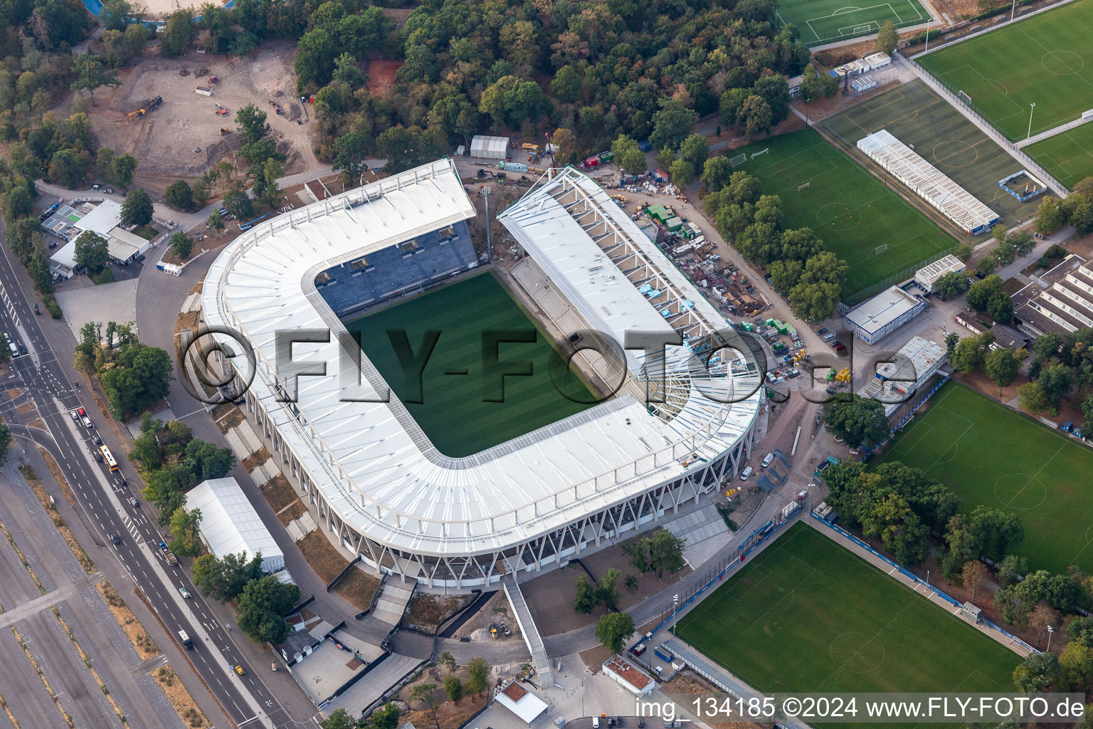 New construction site of the Wildparkstadion of Karlsruher Sport-Club GmbH & Co. KGaA in the district Innenstadt-Ost in Karlsruhe in the state Baden-Wuerttemberg, Germany out of the air